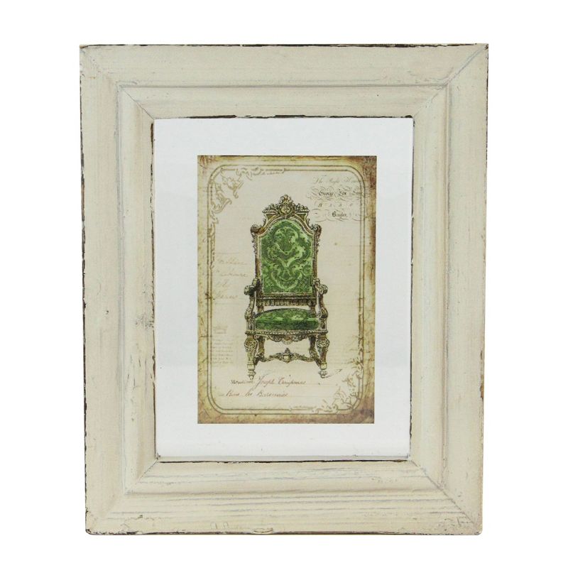 Raz Imports 7.25" x 6" Decorative Antique Style Beige and Green Victorian Chair Print Framed Wall Art