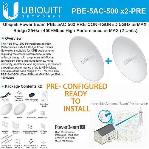 Ubiquiti PowerBeam PBE-5AC-500 2Units PRE-CONF 5GHz airMAX Bridge 25+km 450+Mbps