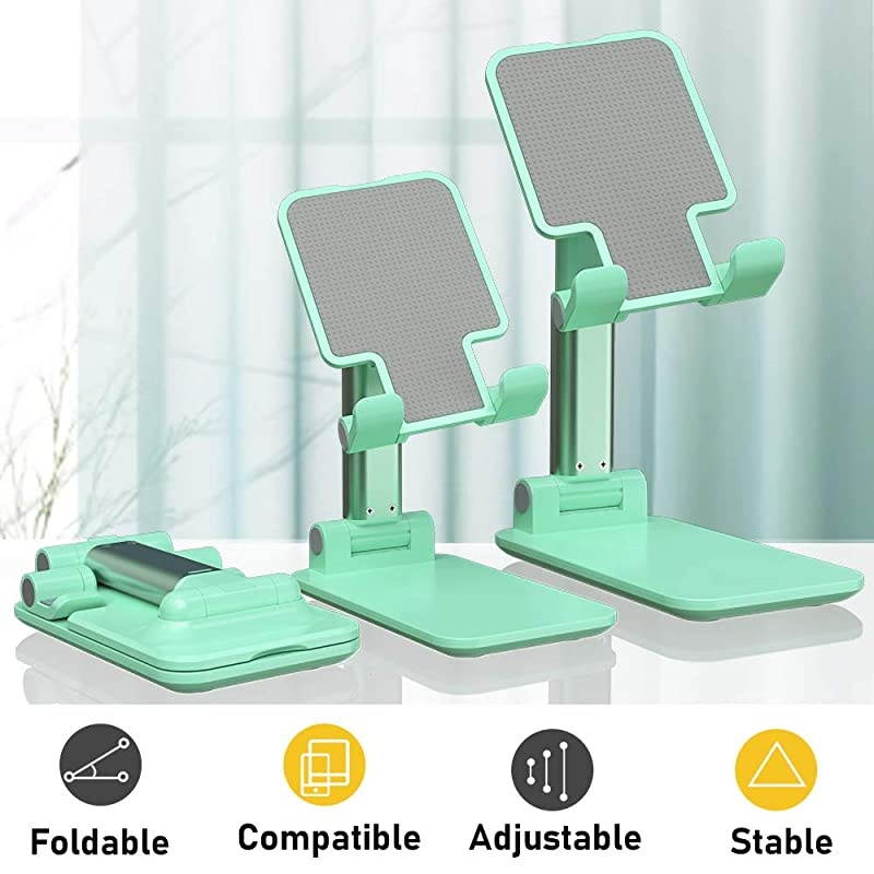 Portable Cell Phone Stand for Desk Adjustable Foldable Tablet Mount Mobile Phone Holder for Desktop Bed Compatible with All Smartphones Green