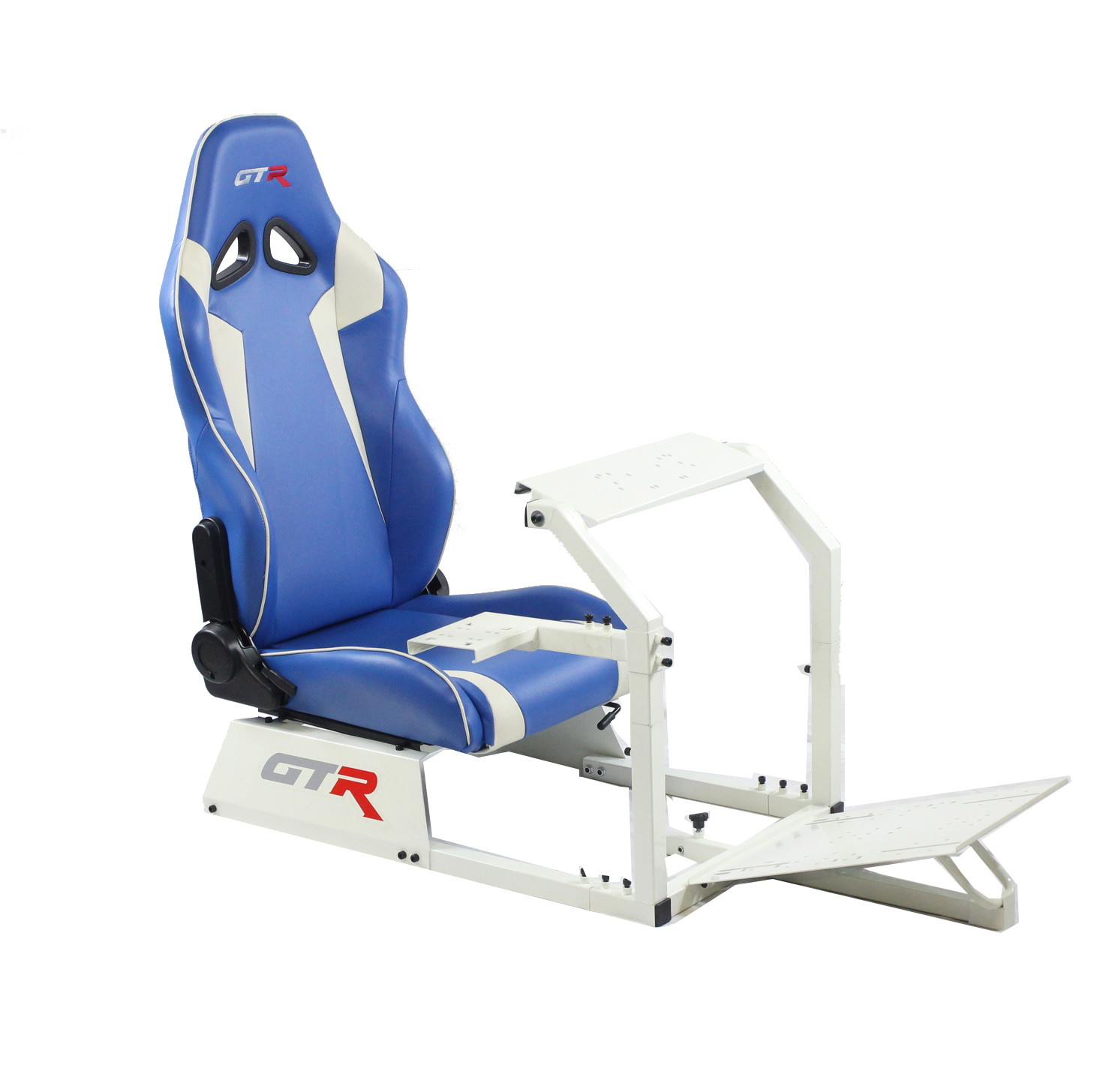 GTR Simulator GTA-WHT-S105LBK GTA Model Racing Simulator White Frame with Black Real Racing Seat, Driving Simulator Cockpit Gaming Chair with Gear Shifter Mount