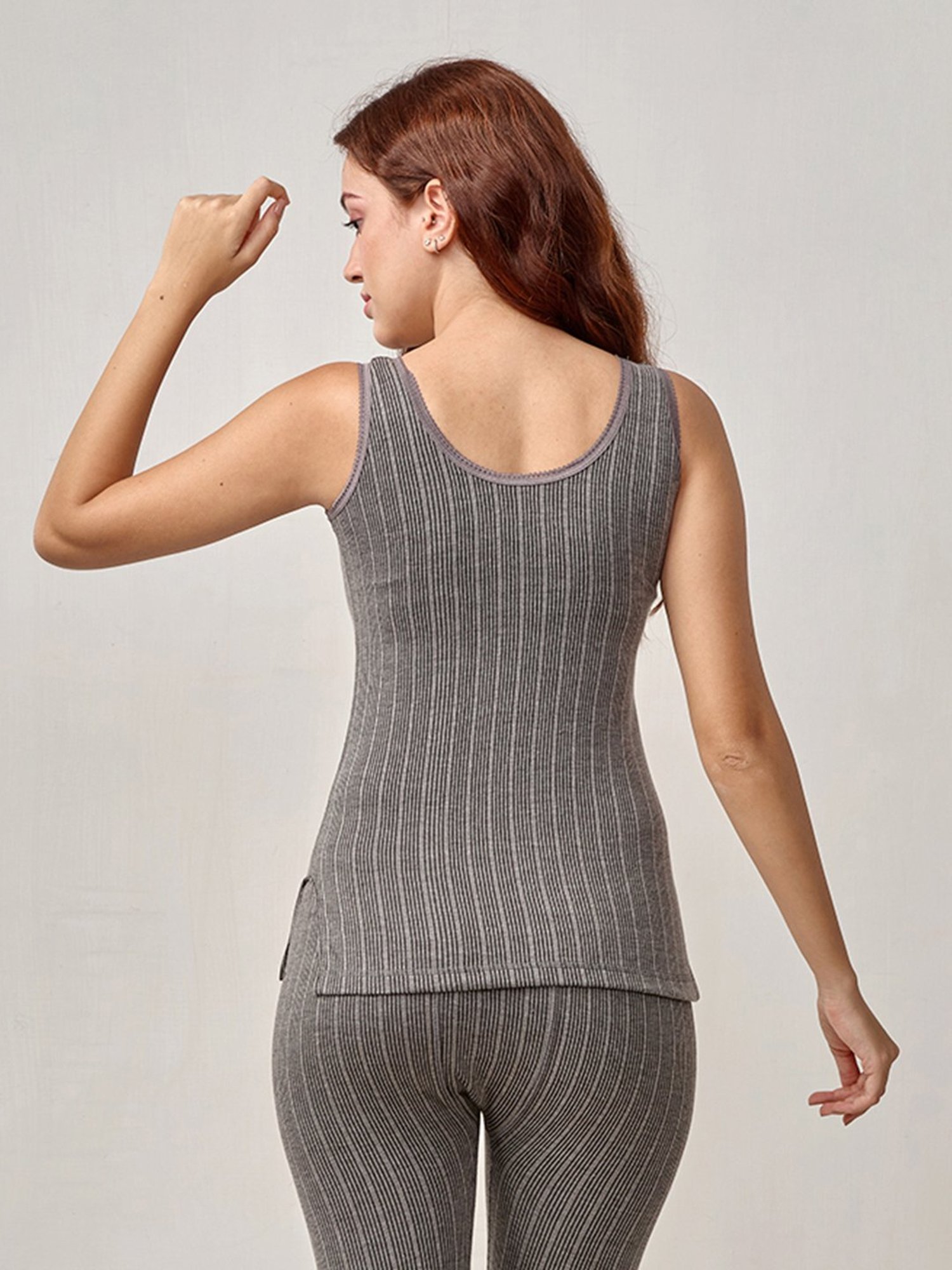 LUX Inferno Grey Striped Thermal Tank Top