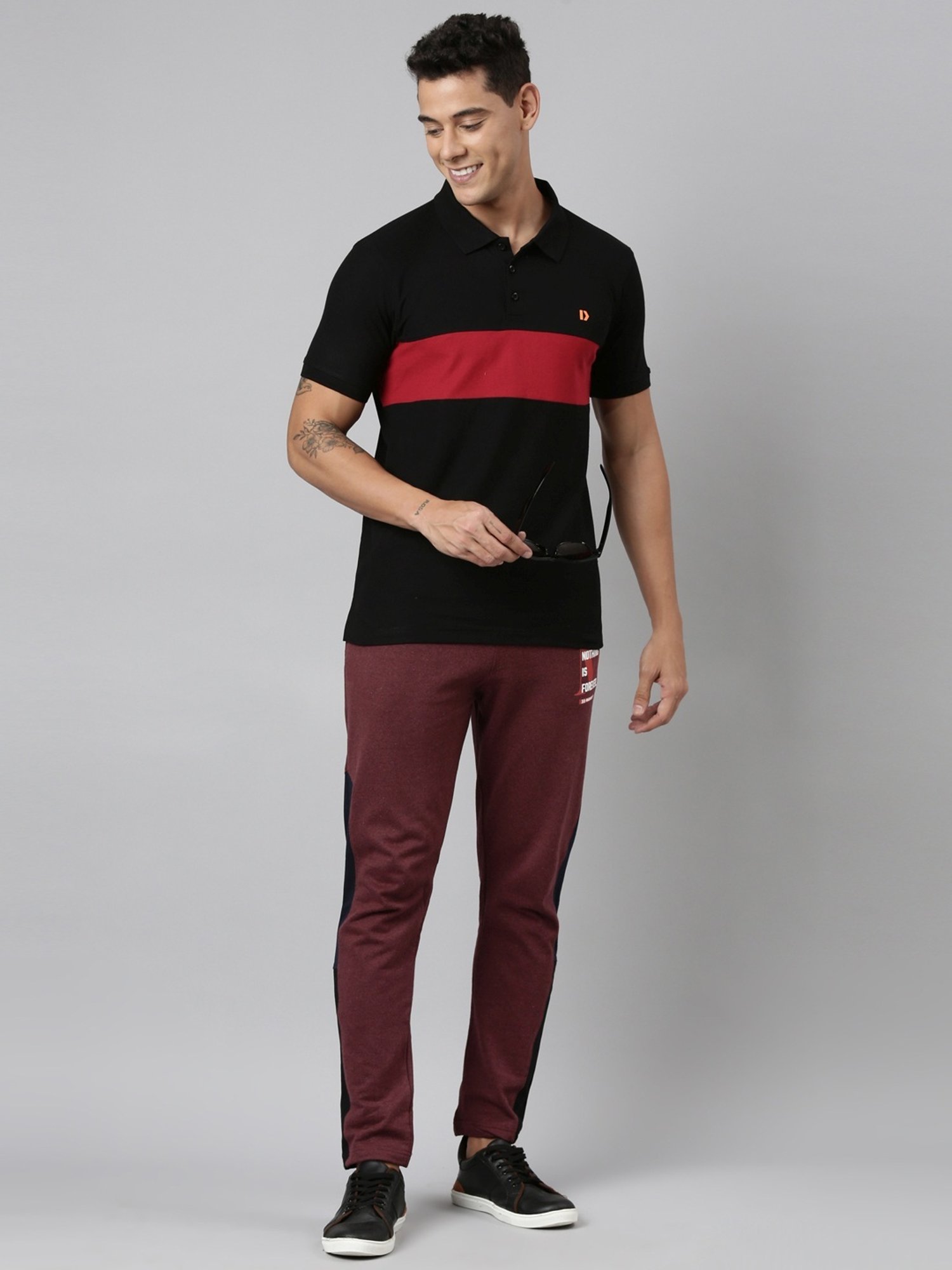 Dixcy Scott Maximus Black Cotton Regular Fit Colour Block Polo T-Shirt