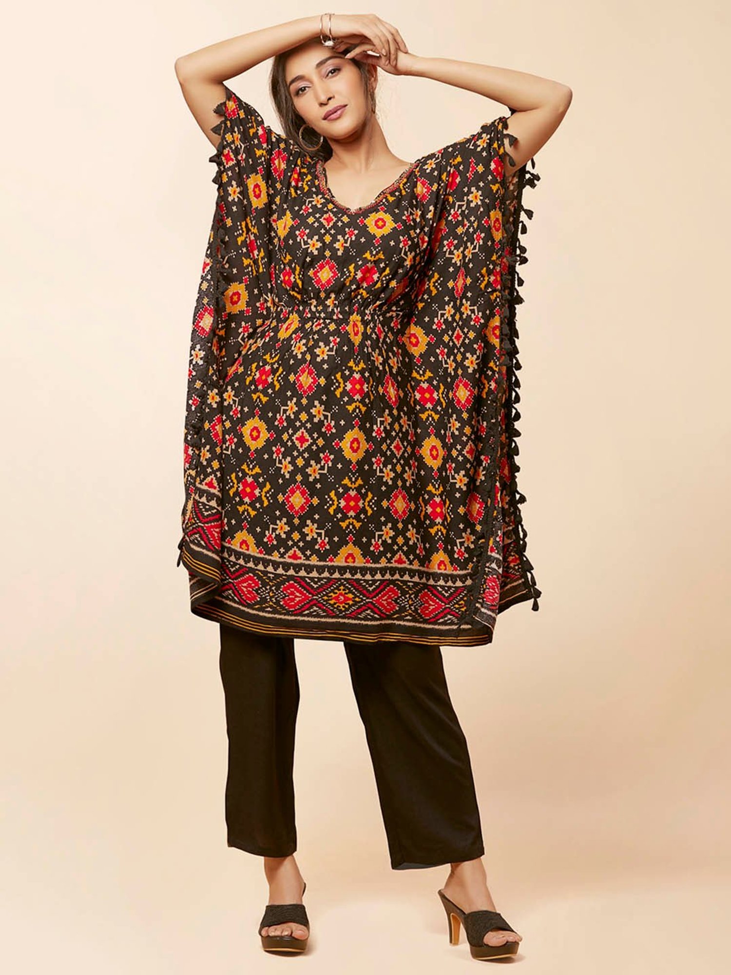 URBAN MYSTIC Black Printed Kaftan Pant Set