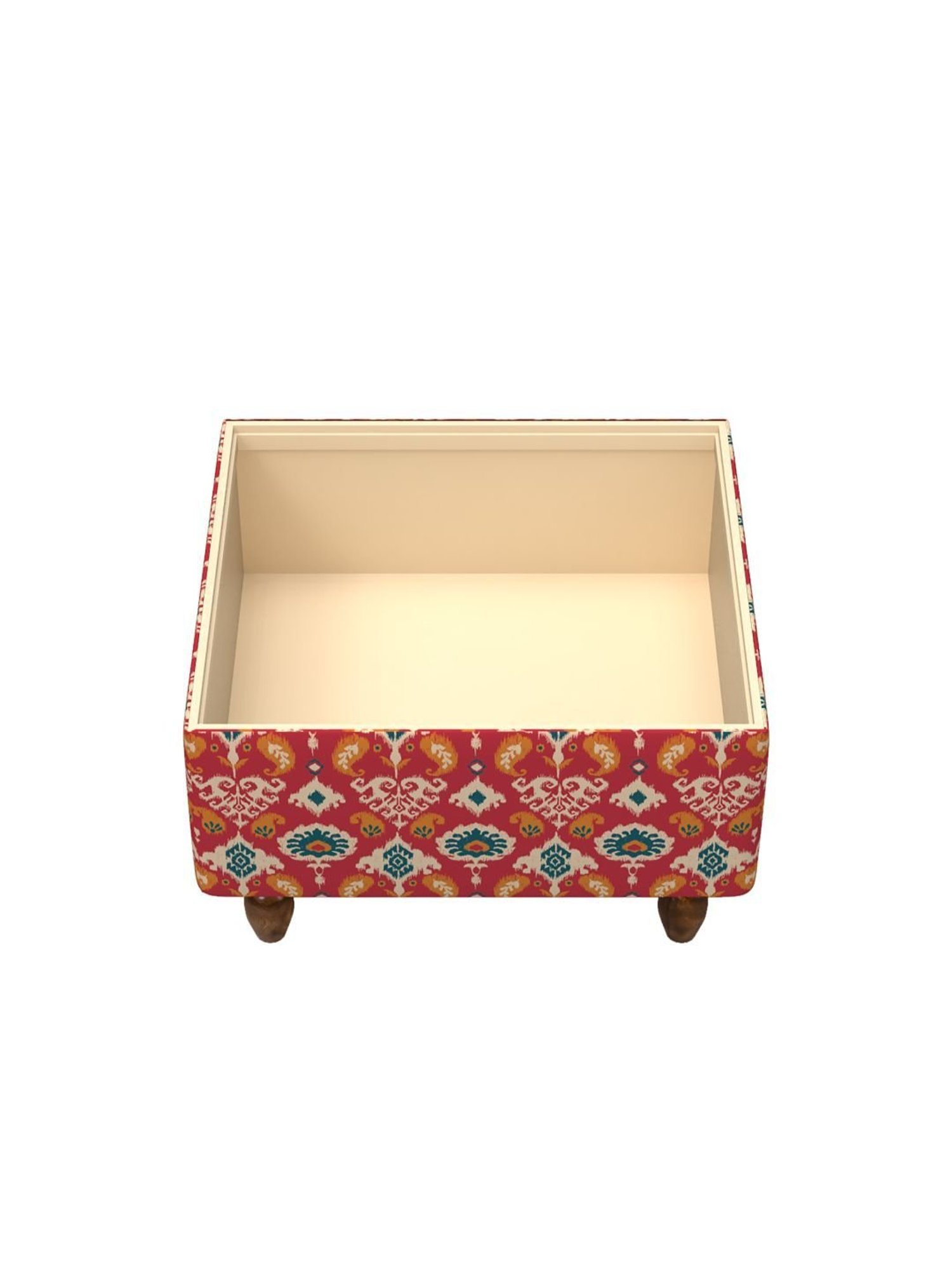 Chumbak Ikat Red Mango Wood Modern Trunk Storage Ottoman