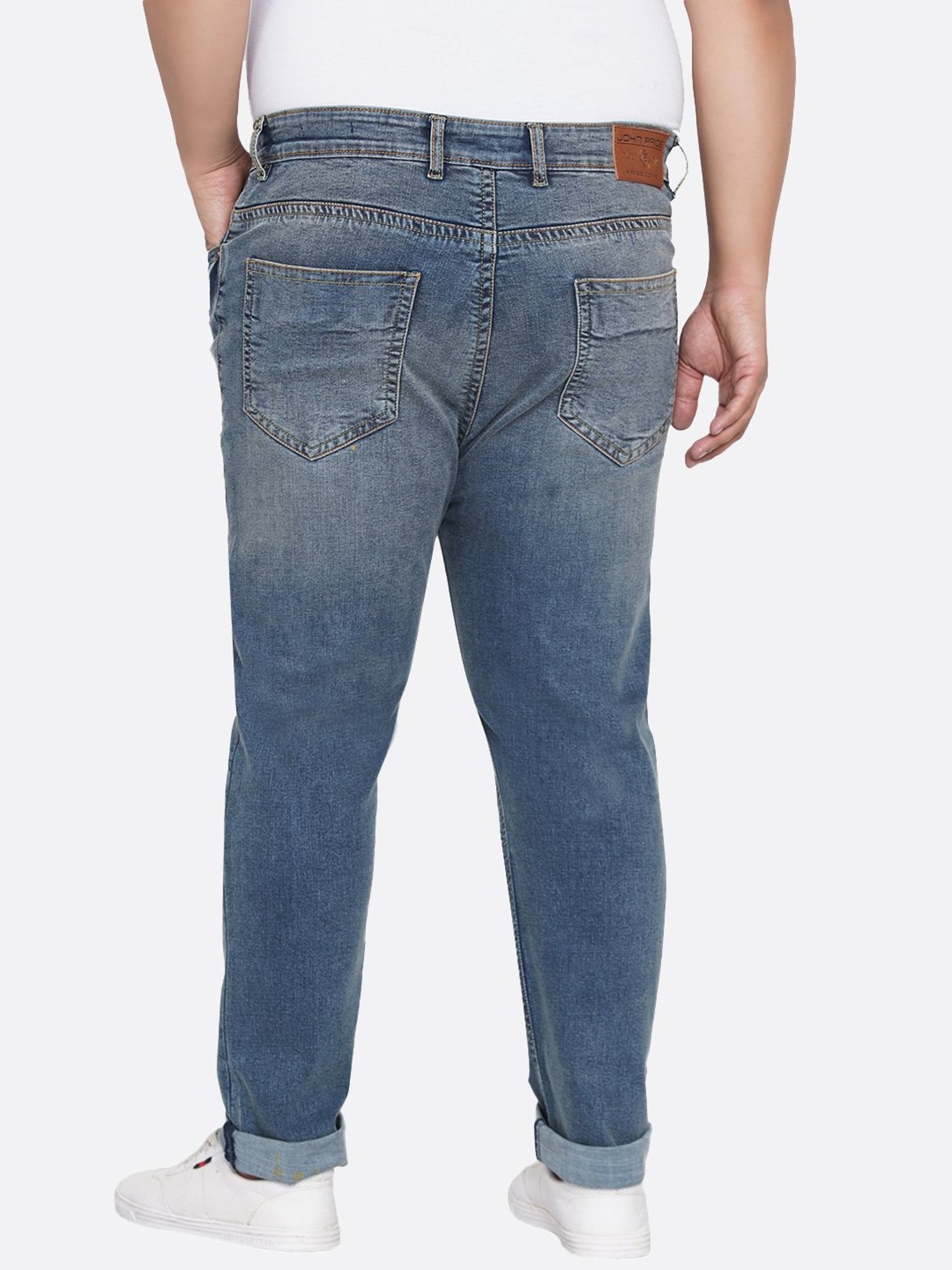 John Pride Blue Cotton Plus Size Distressed Jeans