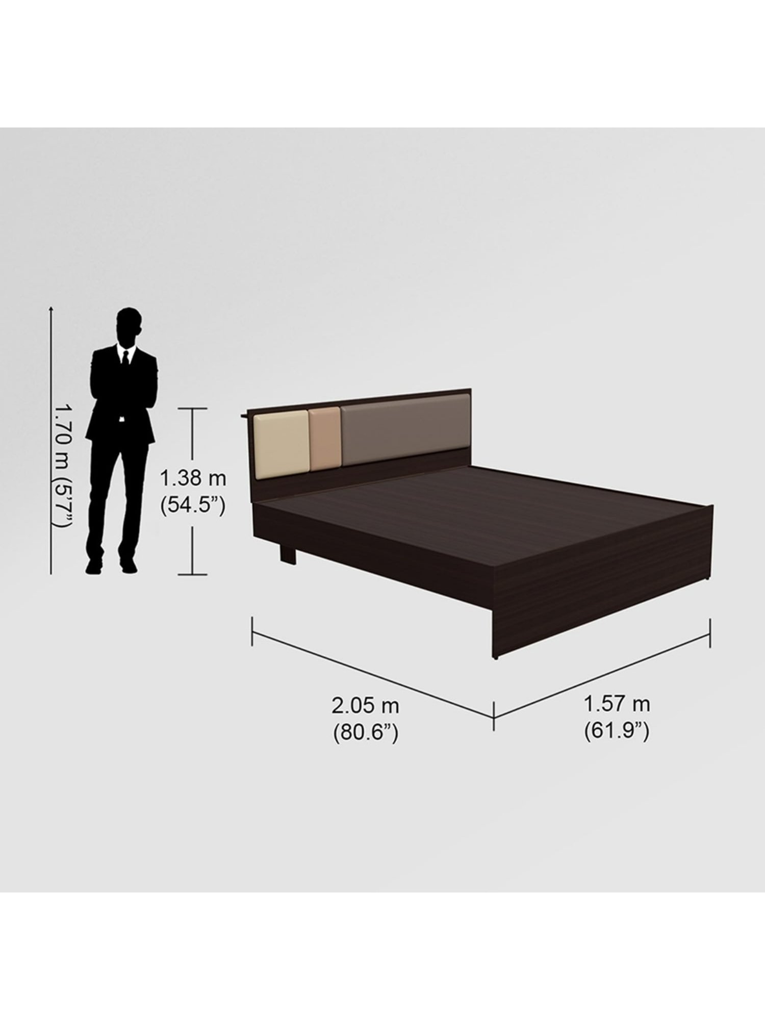 Godrej Interio Trio Morf Grey Engineered Wood Queen size Bed without Storage