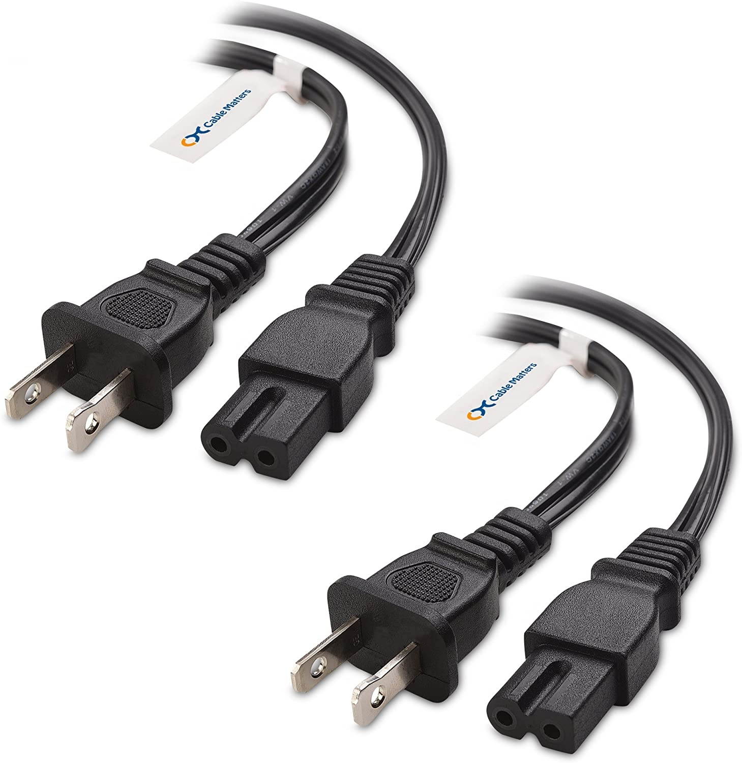 Cable Matters 2-Pack 2 Slot Polarized Power Cord (2 Slot Power Cable) 15 Feet (NEMA 1-15P to IEC C7)