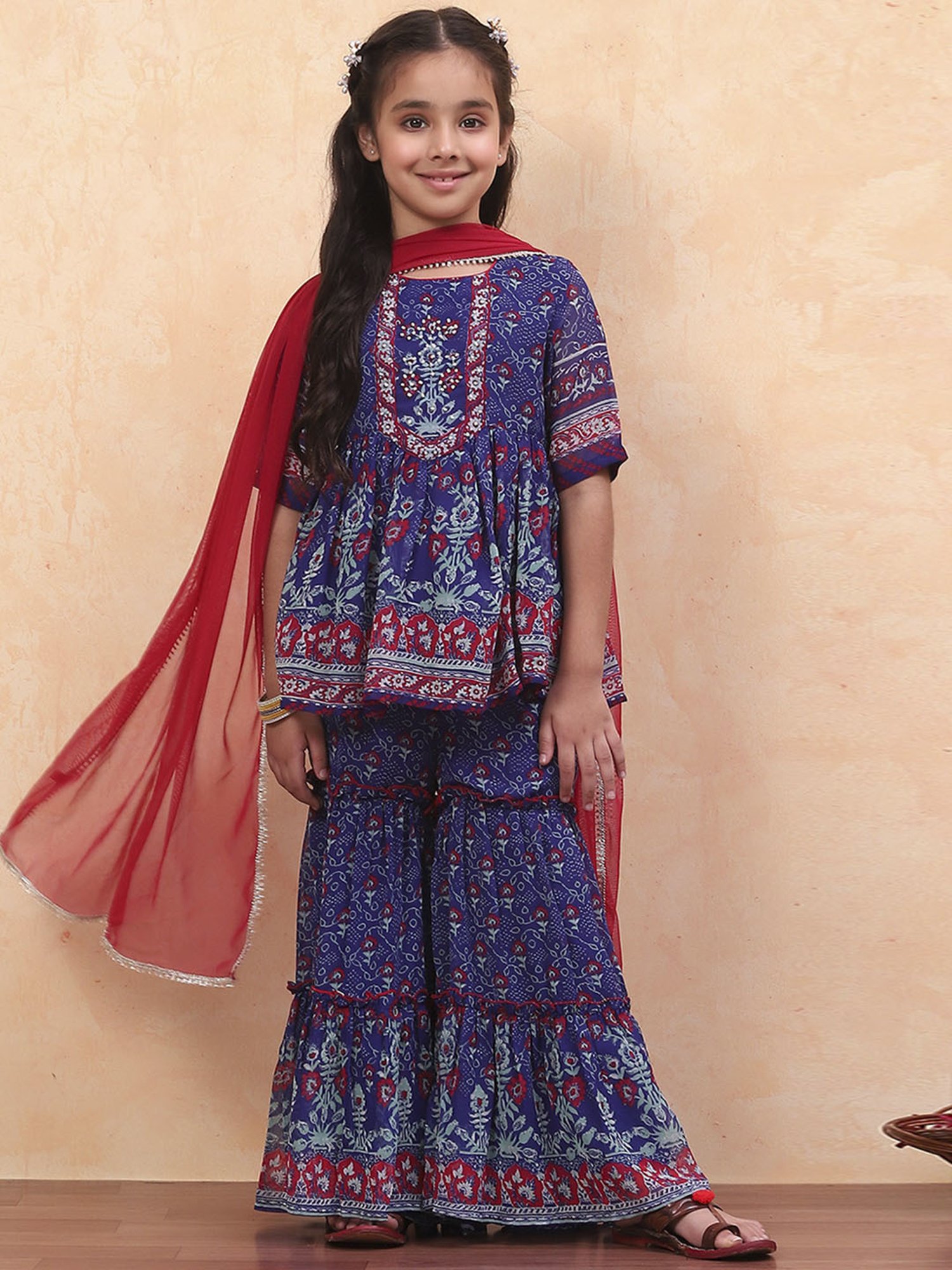 Biba Girls Blue Floral Print Suit Sets