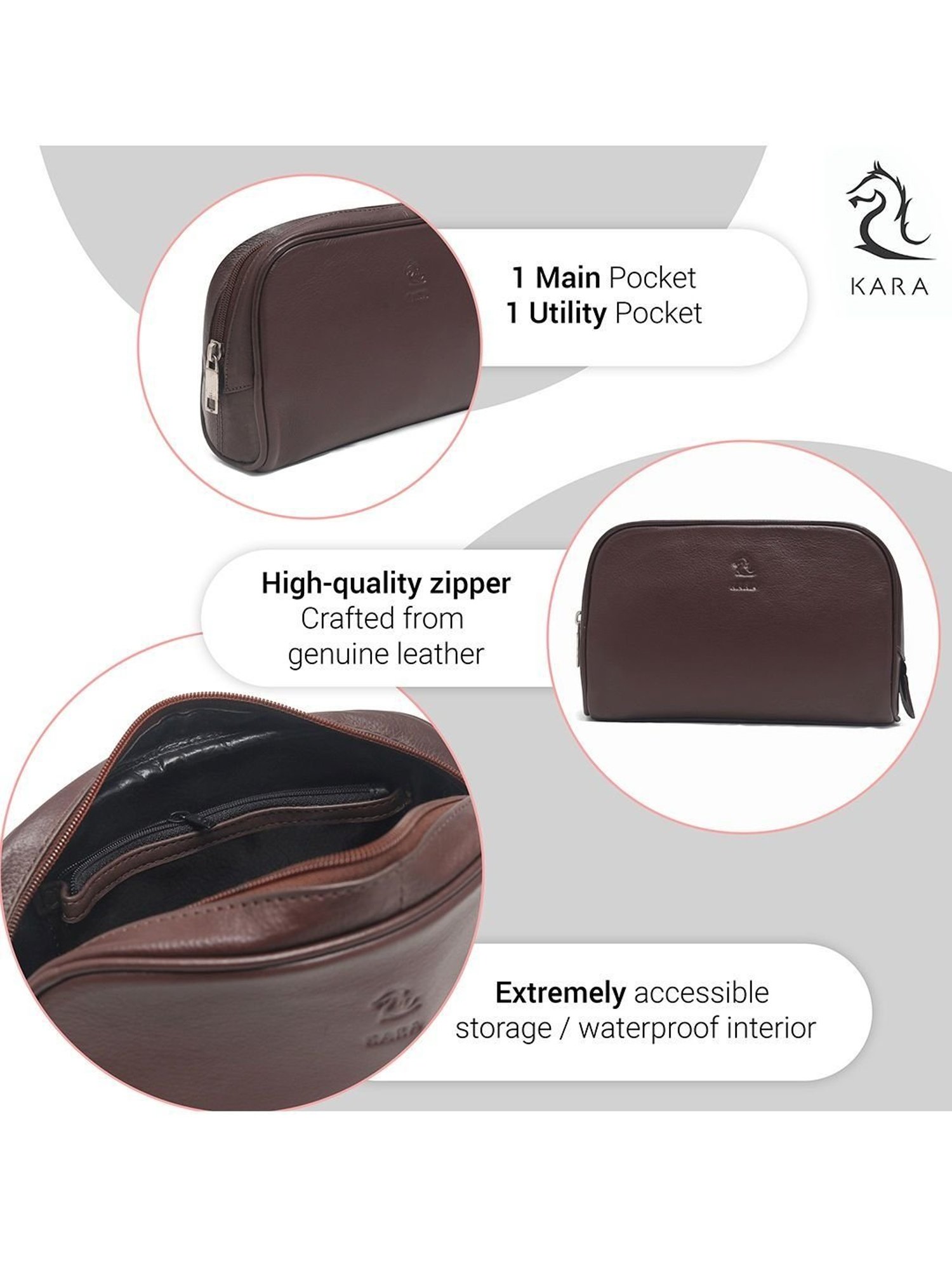 Kara Dark Brown Unisex Leather Pouch