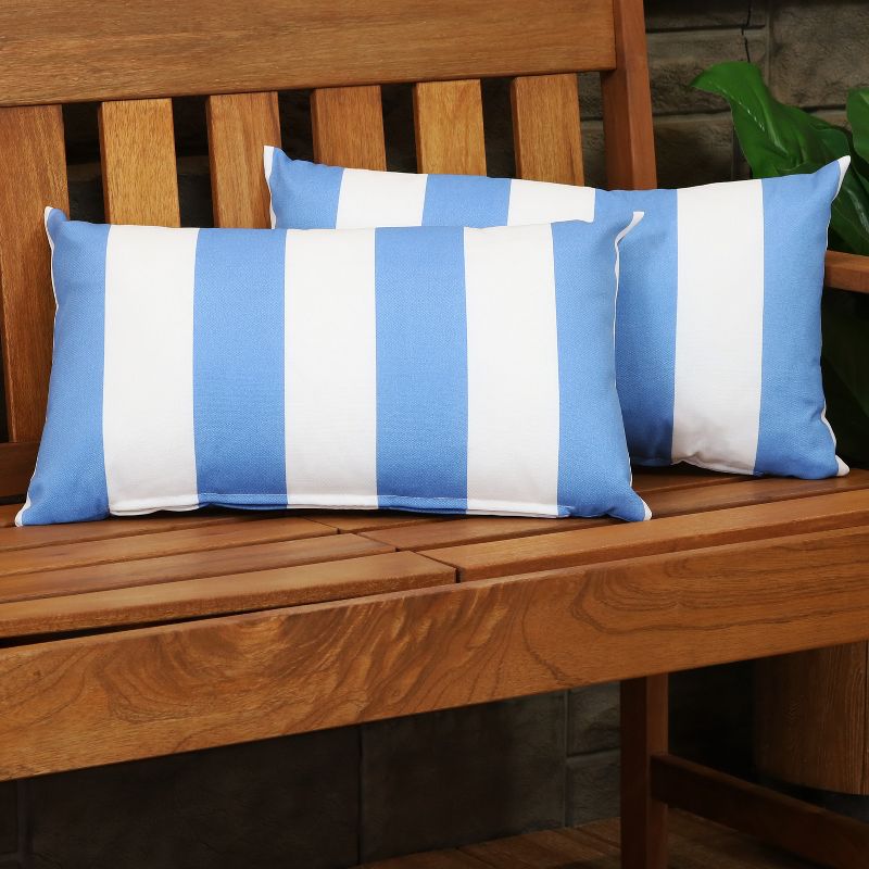 Sunnydaze Indoor/Outdoor Weather-Resistant Polyester Lumbar Decorative Pillow with Zipper Closure - 12" x 20" - Beach Bound Stripe - 2pk