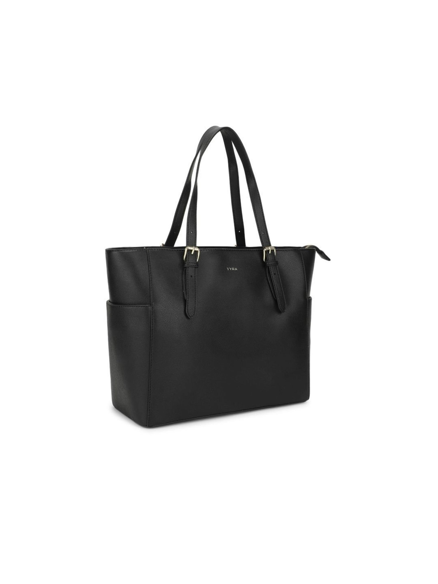 Tyra Liana Black Solid Faux Leather Tote Handbag