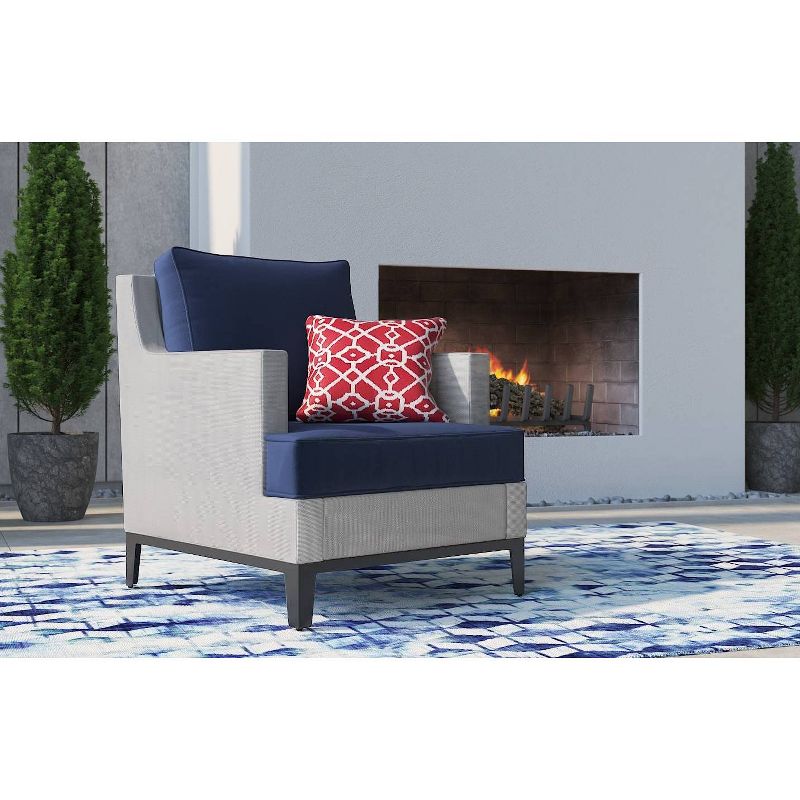 Hampton Outdoor Mesh Chair with Cushions - White & Navy - Finch