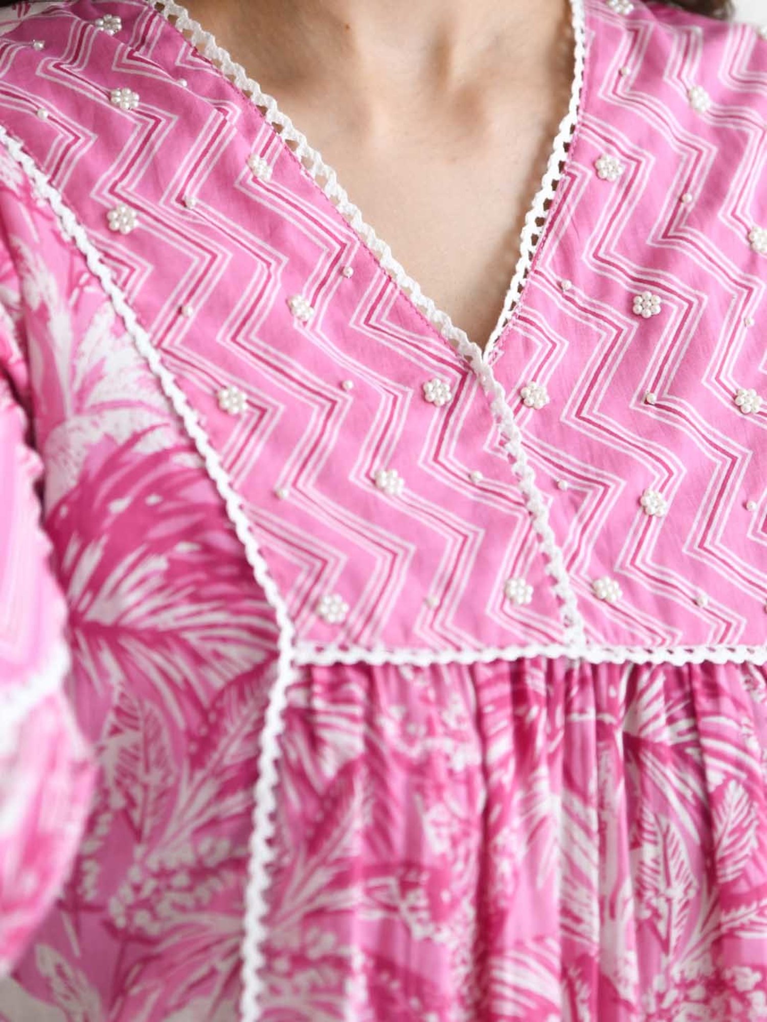 Rustorange Pink Printed A Line Kurta