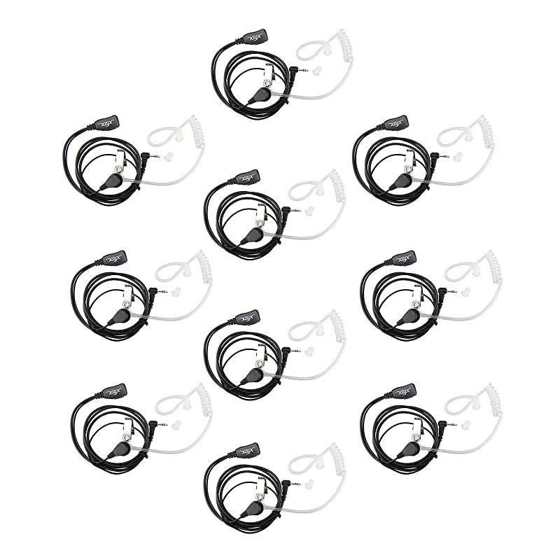 10Pcs M1PE1010 PTT Clear Acoustic Coil Tube Earpiece 1Pin 2.5mm Plug FBI Style Earphone with Push to Talk and Mic for Motorola Cobra Walkie Talkie Two Way Radios T6200C T5800 MH230R MT350R etc