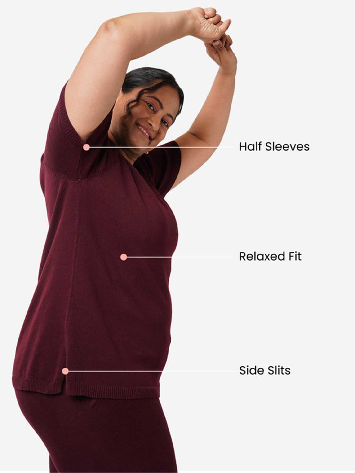 BlissClub Maroon At-Ease Cotton Knit Top