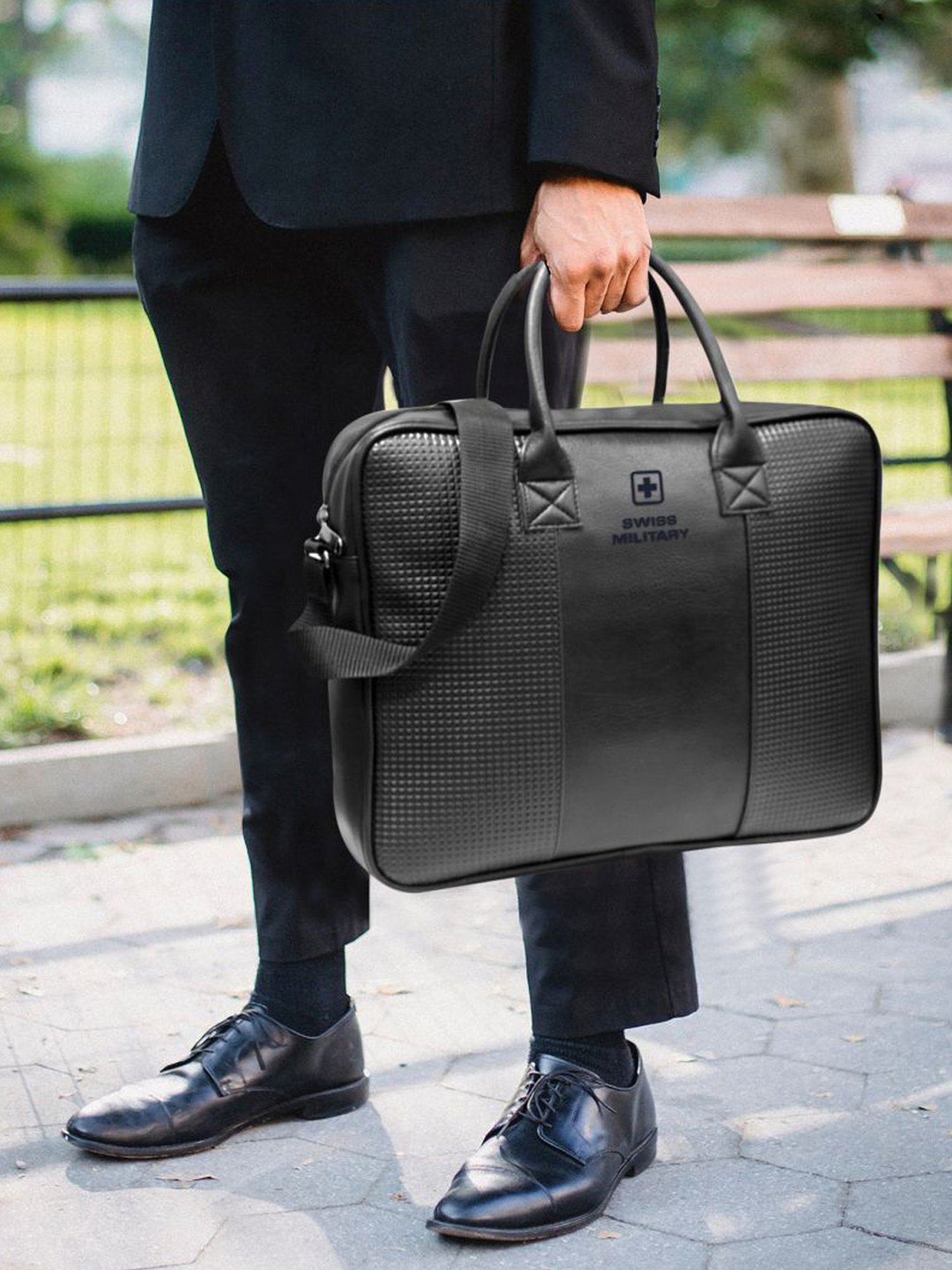 Swiss Military Black Textured Small Laptop Messenger Bag