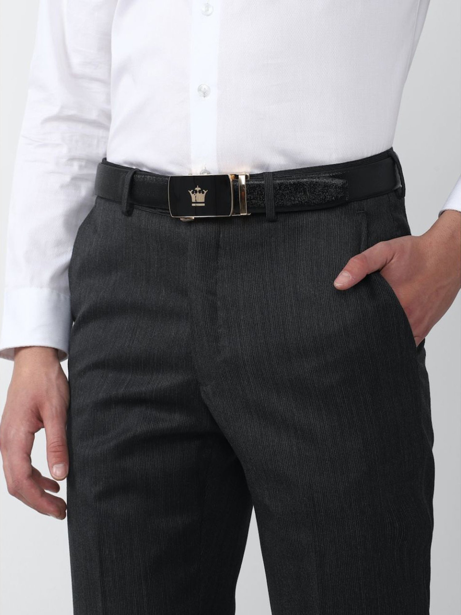 Louis Philippe Black Leather Solid Waist Belt