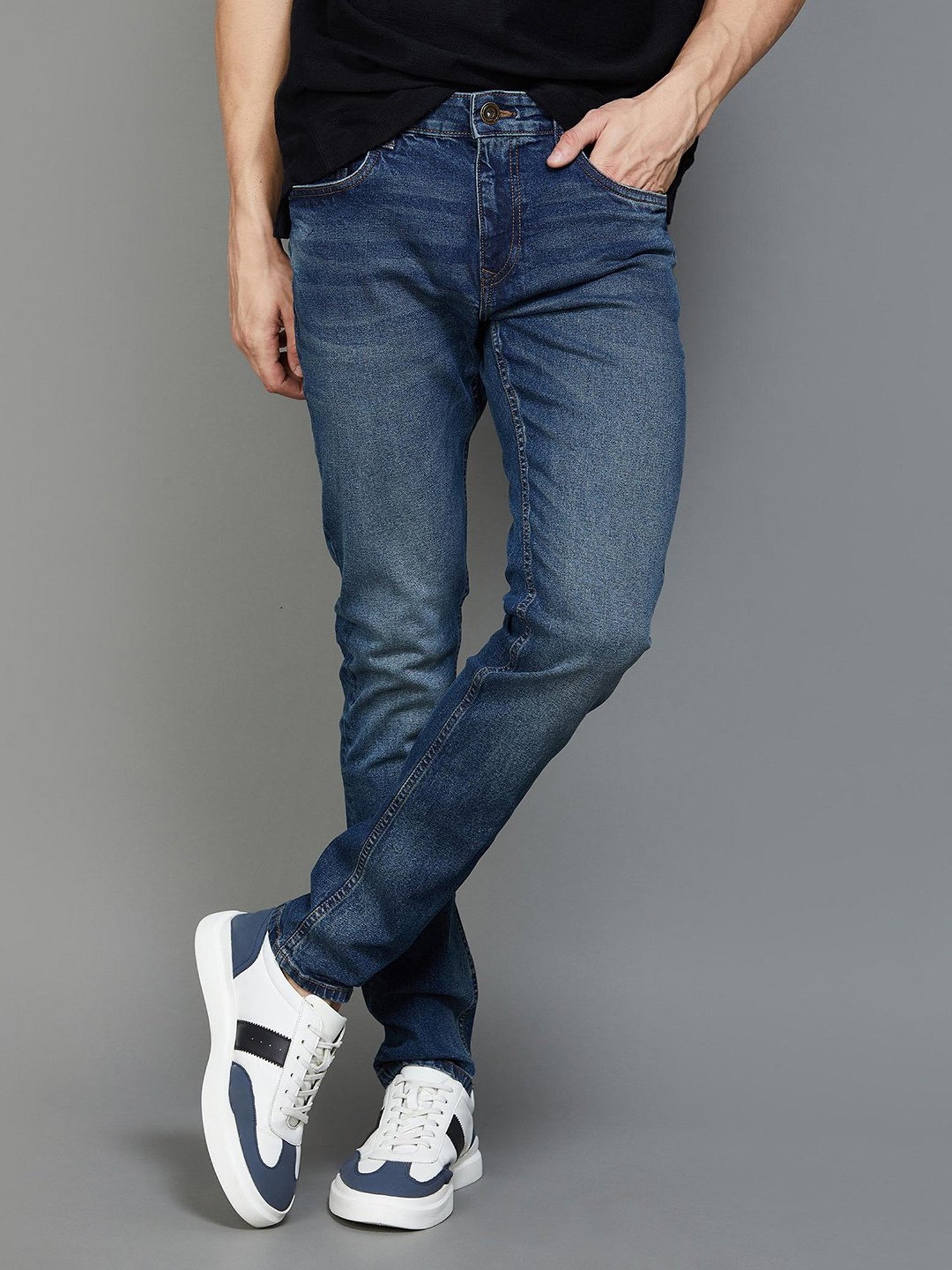 Forca by Lifestyle Blue Skinny Fit Heavily Washed Jeans