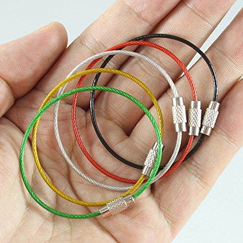 30 pcs Metal Wire Keychains, ANIN 4" 6" 7.8" Cable Keyrings 2mm Key Rings Loops with Stainless Steel Connecter for Hiking Luggage ID Tags - Red, Yellow, Blue, Green, Black