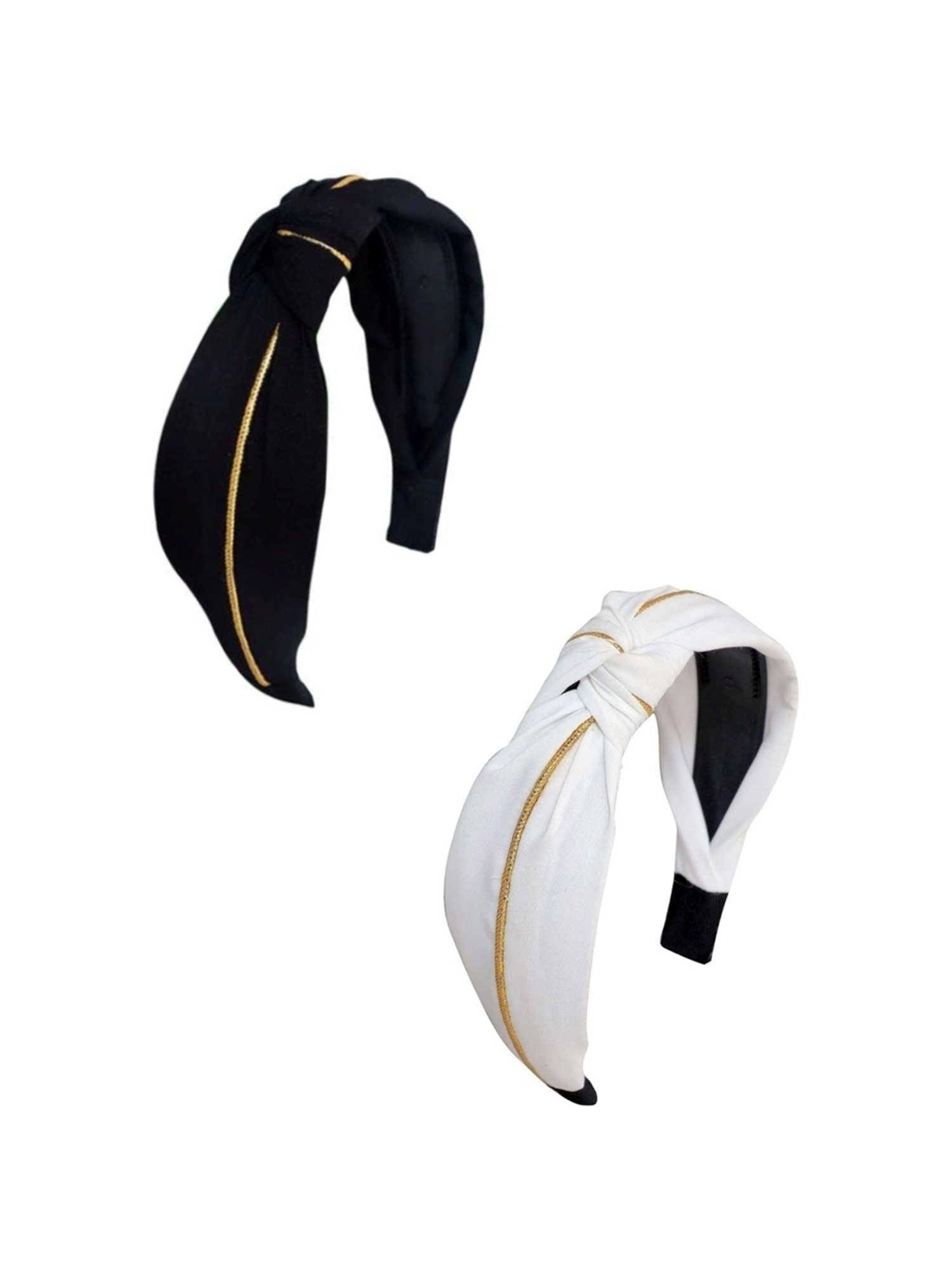 OOMPH White & Gold Black & Gold Satin Silk Knotted Hair Band - Combo of 2