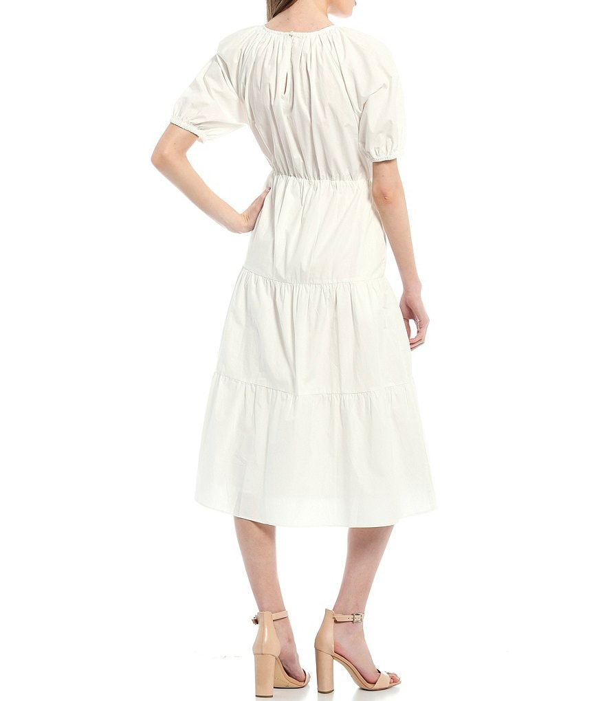 Adelyn Rae Cotton Elastic Waist Tiered Midi Dress