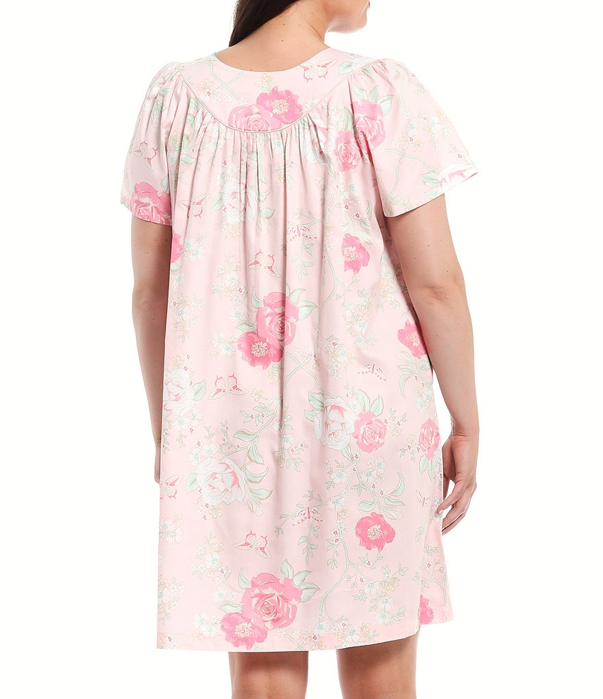 Kate Landry Plus Solid V-Neck Sleeve Midi Lounge Dress