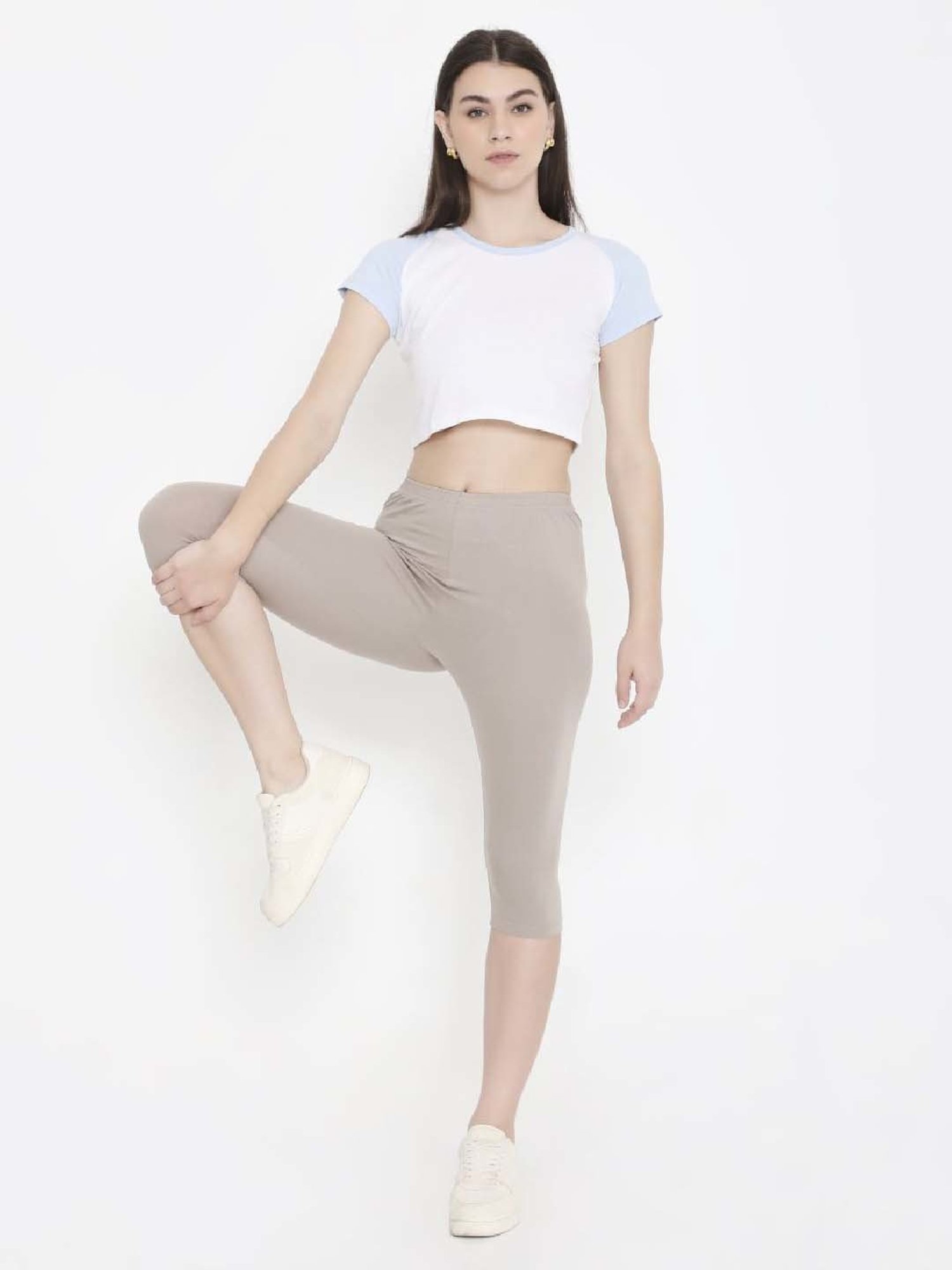 FEELINGS Warm Grey Cotton Plain Capris