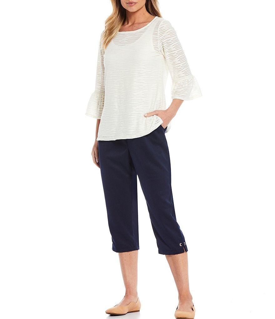 Allison Daley Microfiber Twill Silver Ring Embellished Hem Detail Pull-On Capri Pants