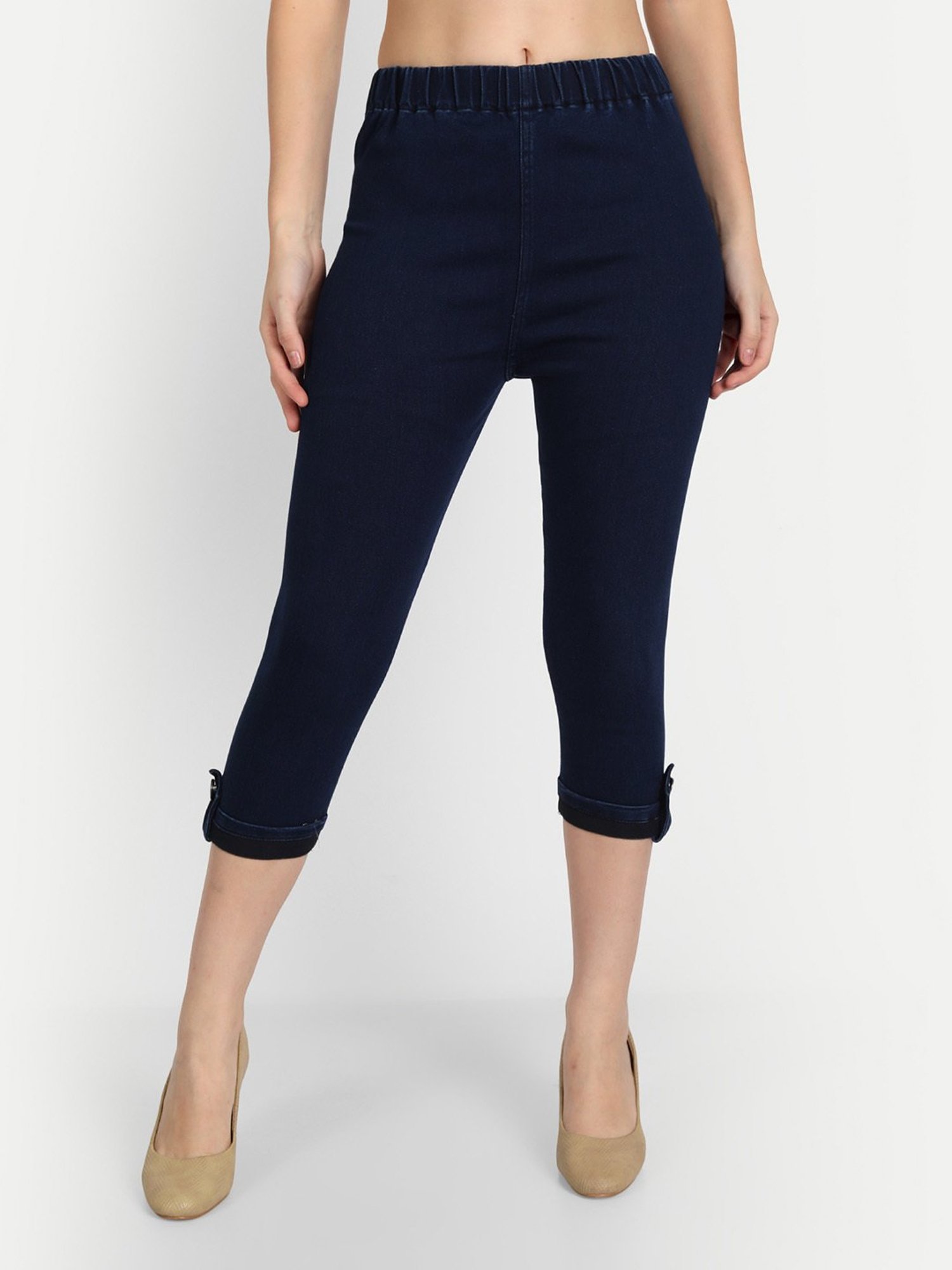 Angelfab Dark Blue Regular Fit Mid Rise Capris