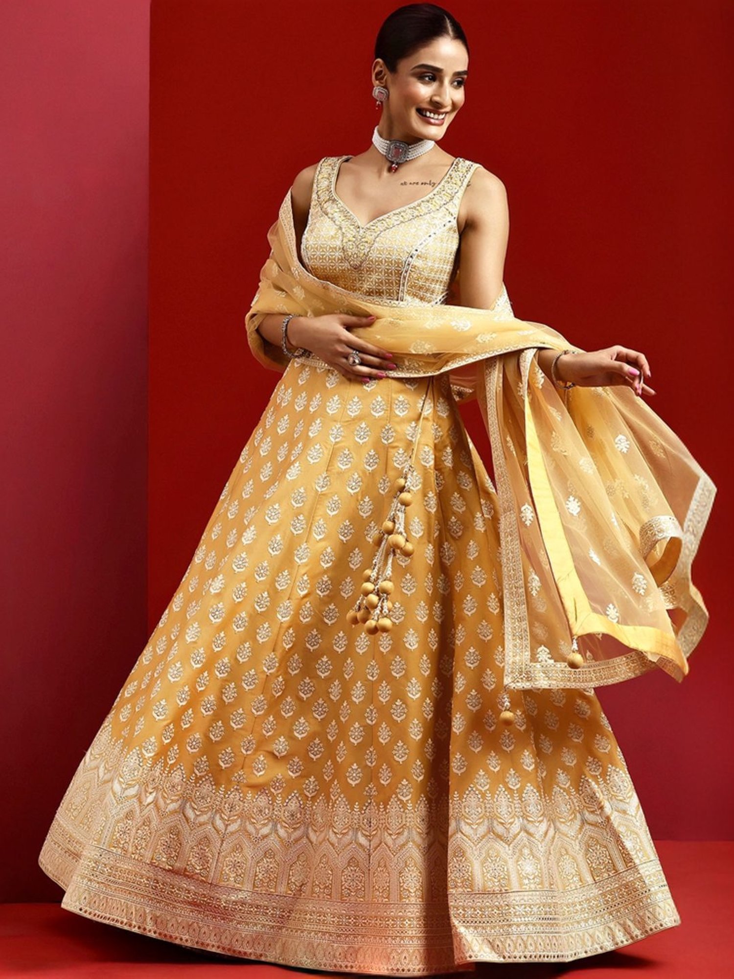 Libas Art Yellow Embroidered Lehenga Choli Set With Dupatta