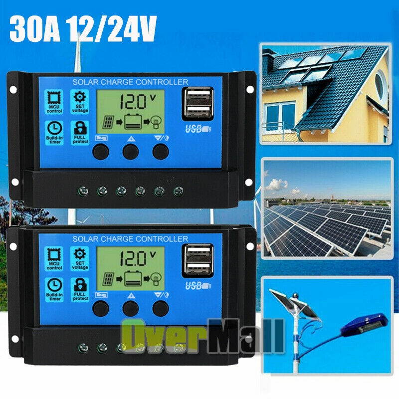 2x 30A MPPT Solar Panel Regulator Charge Controller 12V/24V Auto Focus Tracking