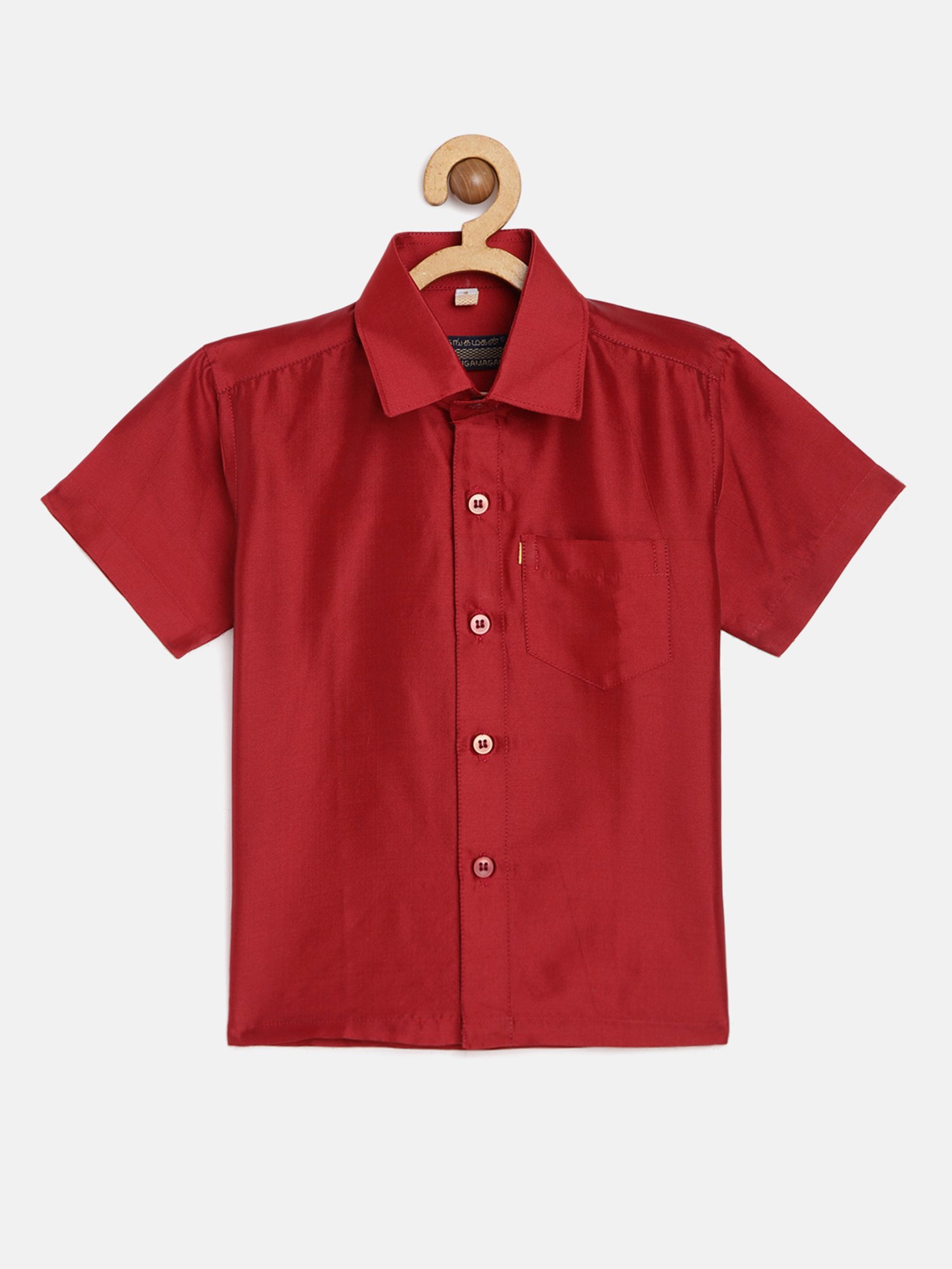 THANGAMAGAN Kids Red Solid Shirt
