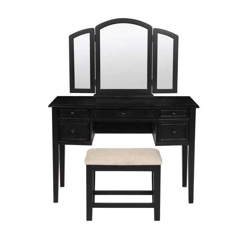 Simone Vanity Mirror & Bench Antique Black - Powell Company