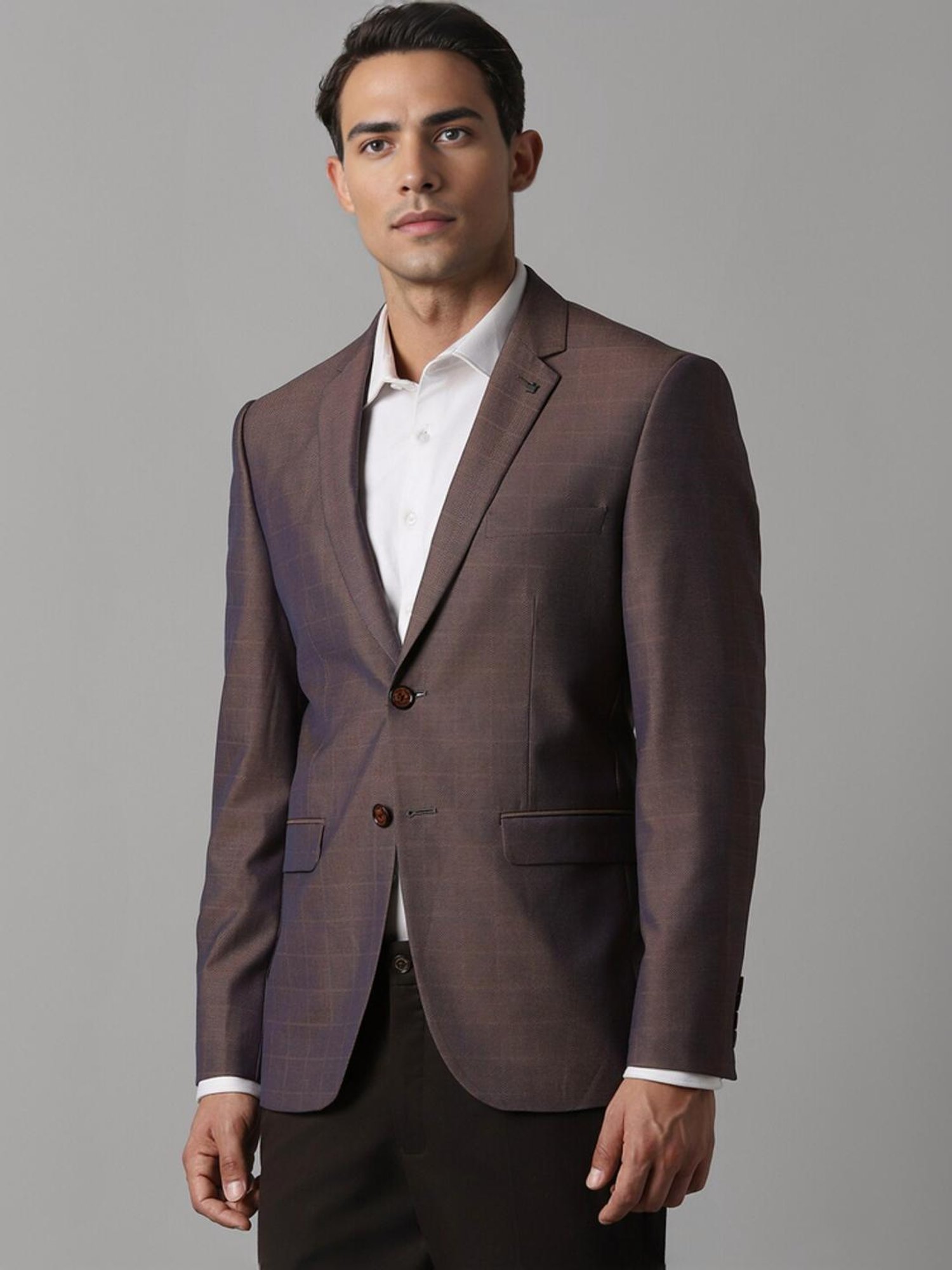 Louis Philippe Brown Slim Fit Checks Blazer