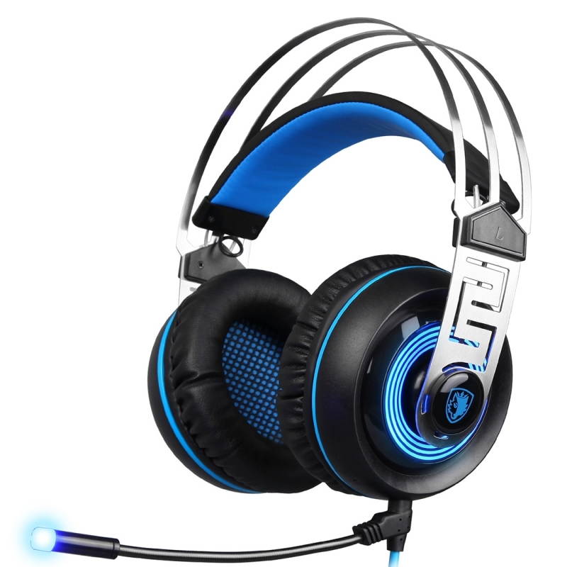 SADES A7 Gaming Headset Wired Headphone with with microphone+Wire Control + Light for PC, Laptop , (Black+Blue)