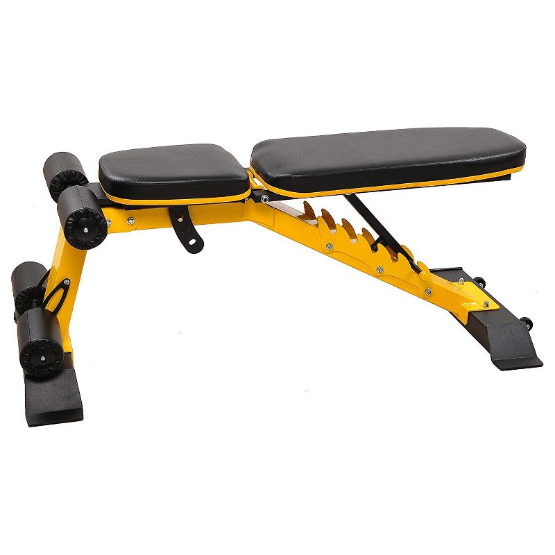 HulkFit HFAD-BMON Adjustable and Foldable 1,000 Pound Capacity Utility Weight Bench for Upright, Incline, Decline, and Flat Exercise, Yellow