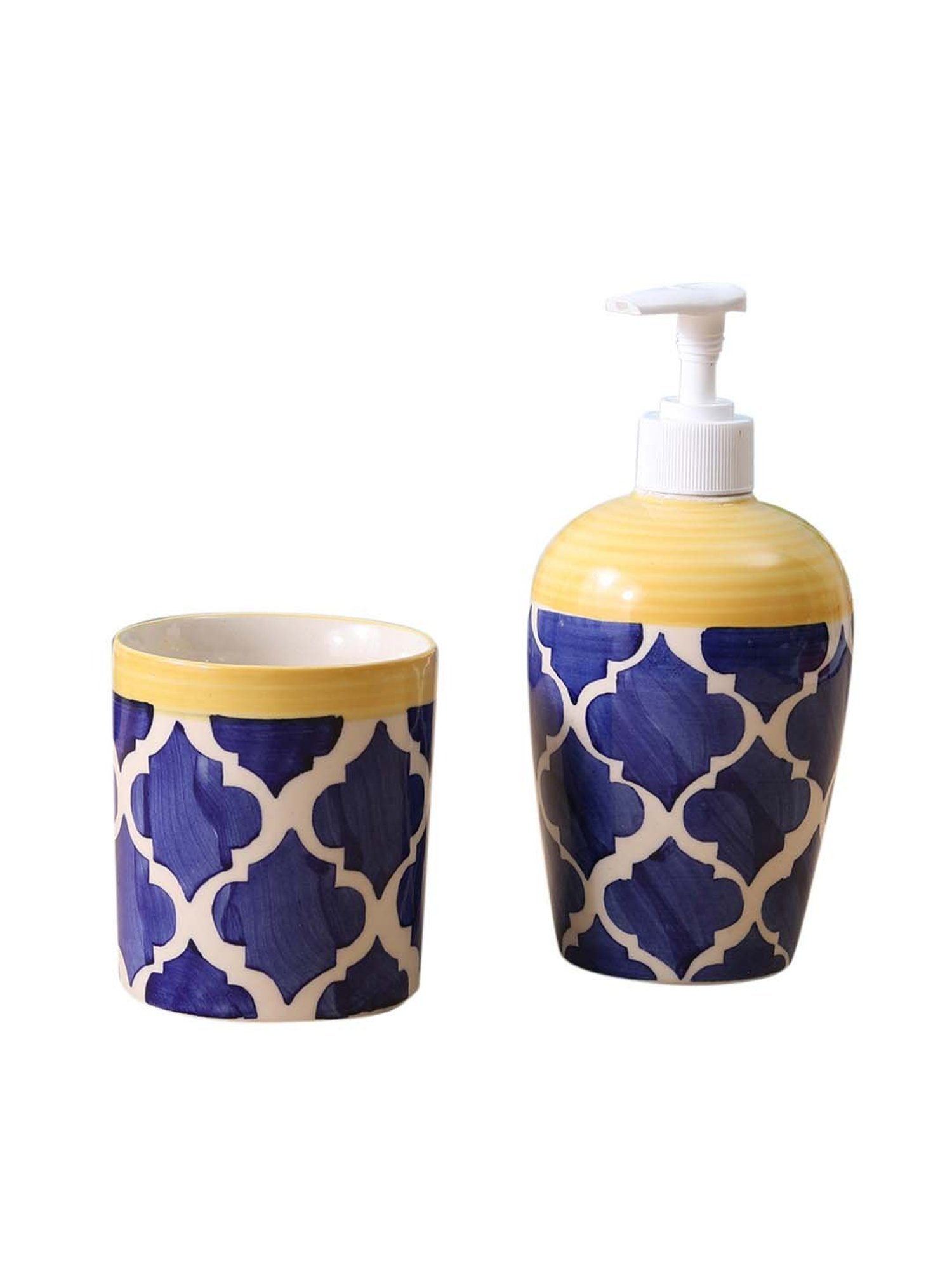 VarEesha Moroccan Navy Blue & Yellow Ceramic Bath Accessories - Set of 2