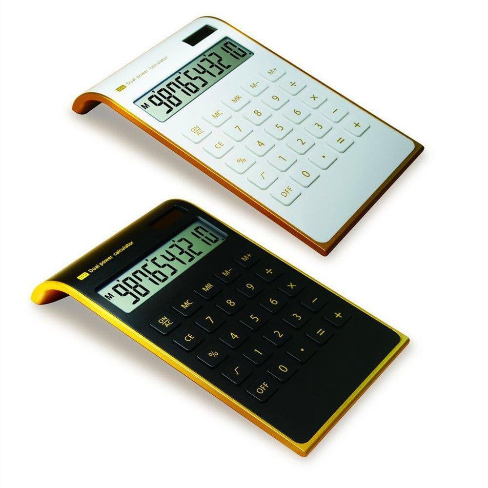 ?Letitfly? Calculator, Slim Elegant Design, Office/Home Electronics, Dual Powered Desktop Calculator, Solar Power, 10 Digits, Tilted LCD Display, Inclined Design, White (Slim2)