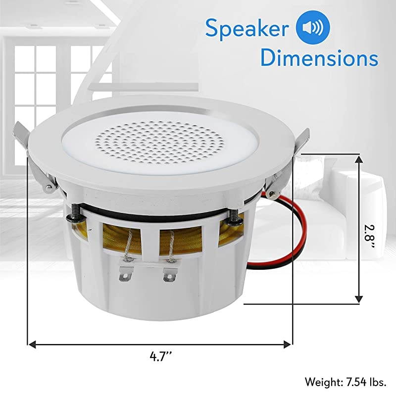 35 Ceiling Wall Mount Speakers 2Way Full Range Sound Stereo Speaker Flush Design wBluetooth LED Light Aluminum Frame Housing 60Hz 20kHz Frequency Response 280 Watts Peak  PDIC4CBTL35B