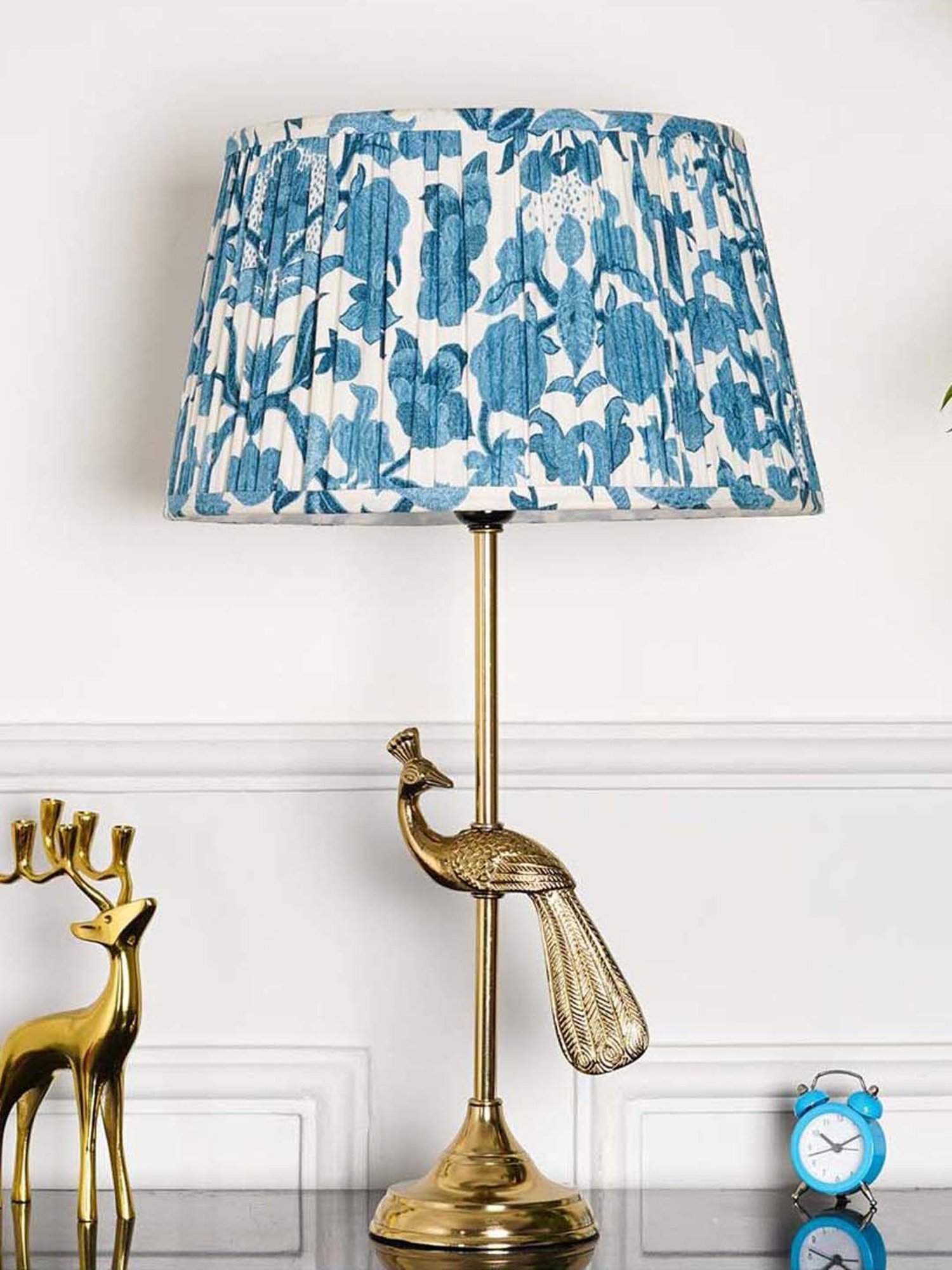 Kapoor Lamp Shades Aluminium Torre Brass Finish Table Lamp With Printed Cotton Shade