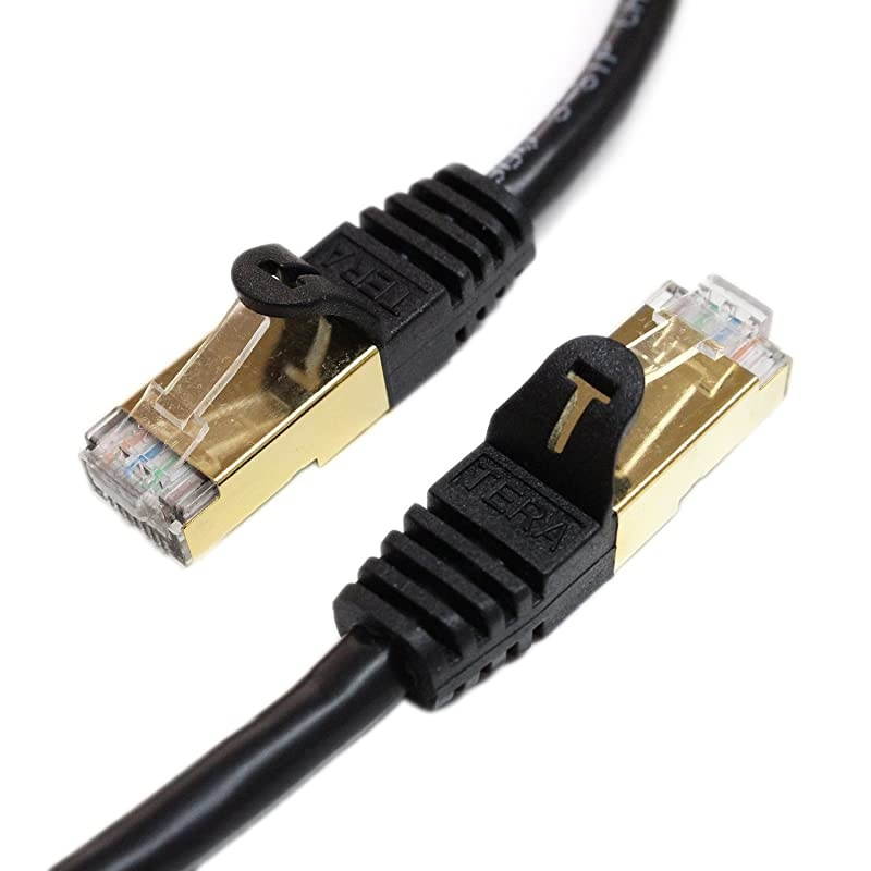10FT Premium CAT7 Double Shielded 10 Gigabit 600MHz Ethernet Patch Cable for Modem Router LAN Network Gold Plated Shielded RJ45 Connectors Faster Than CAT6a CAT6 CAT5e Black