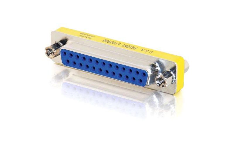 C2G DB25 F/F Mini Gender Changer (Coupler) - 1 x DB-25 Female - 1 x DB-25 Female - Silver, Yellow