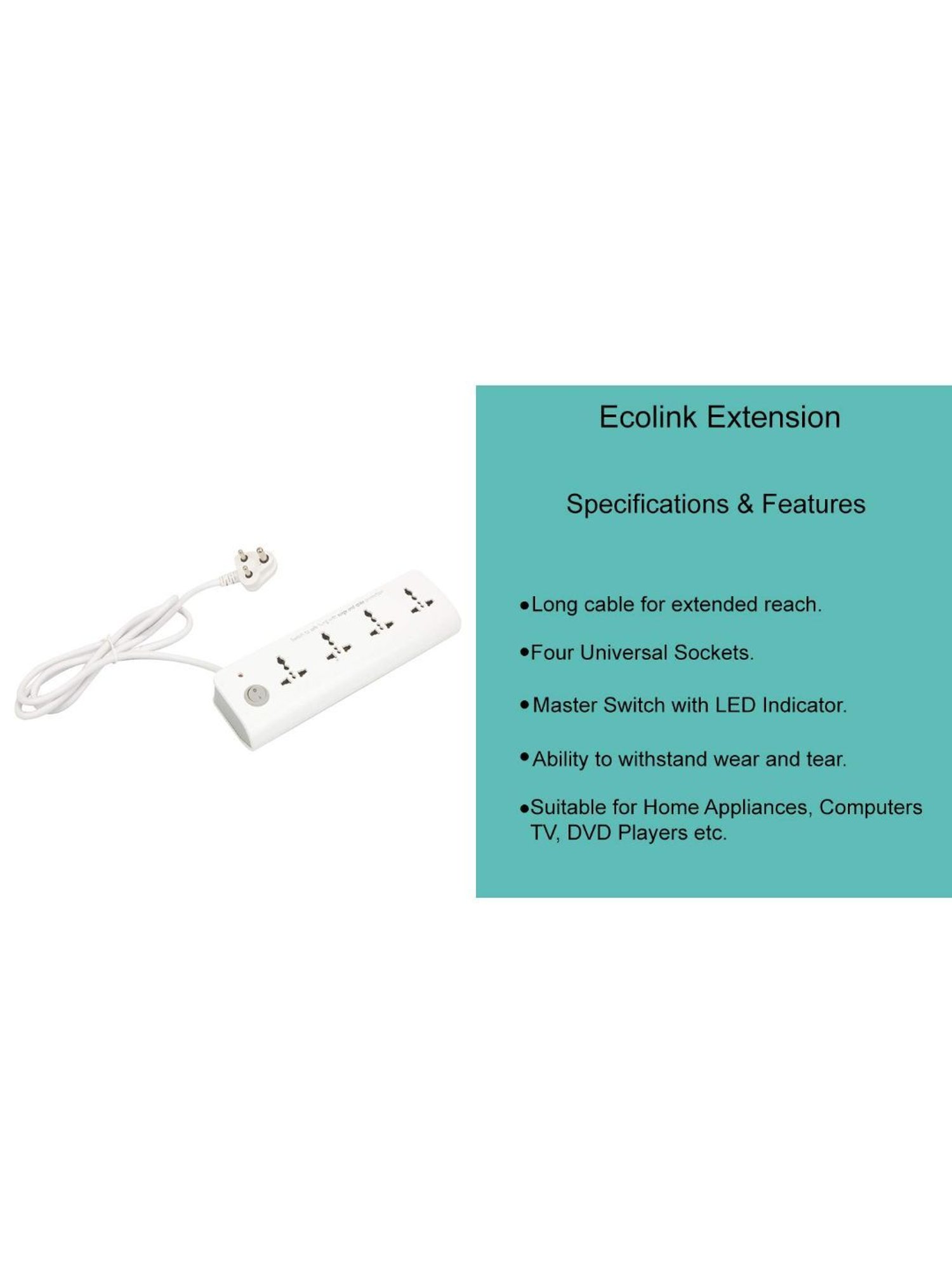 EcoLink 6A 4-Way Spike and Surge Guard - Pack of 2 (White)