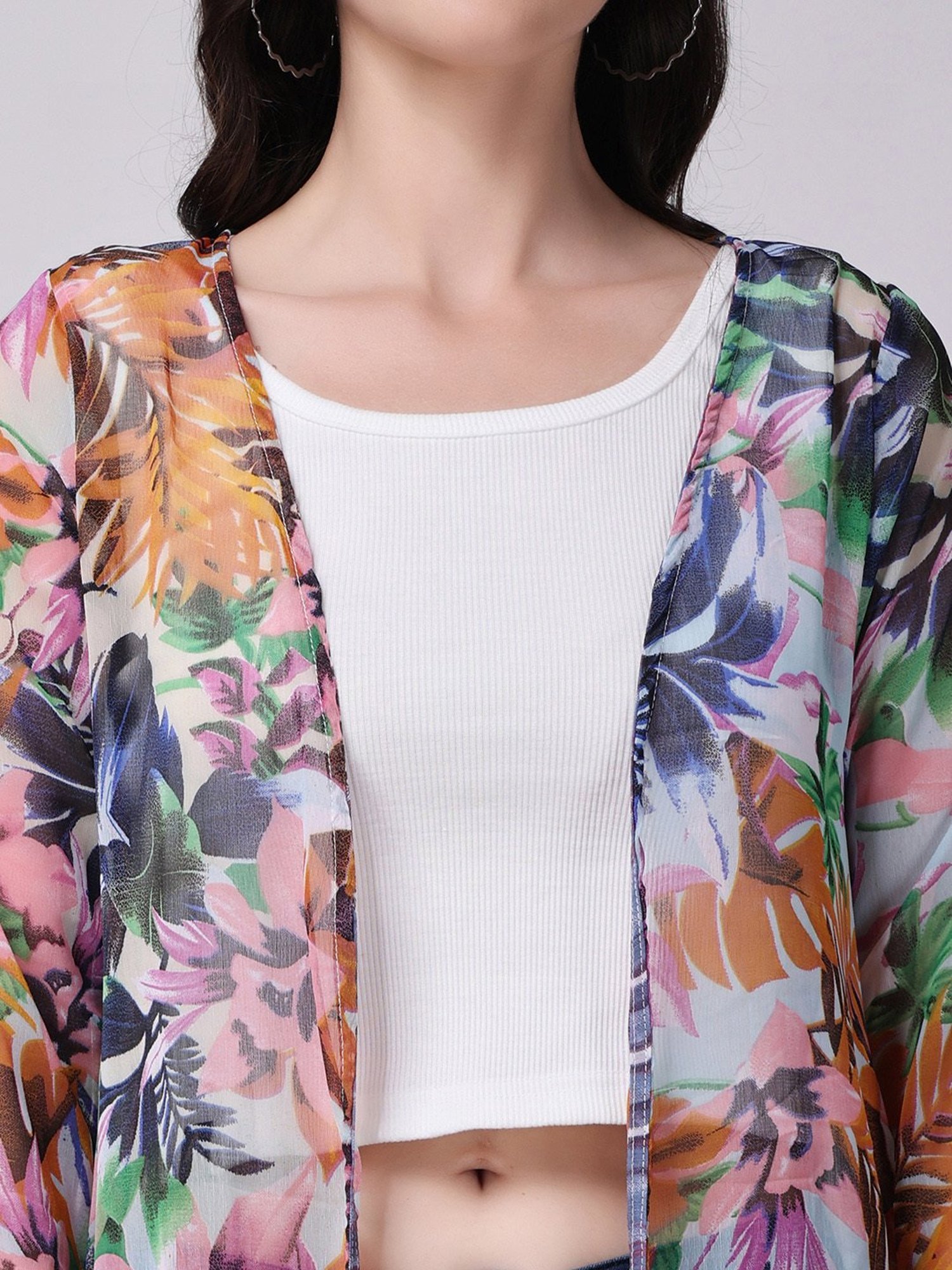 Scorpius Multicolor Floral Print Long Shrug