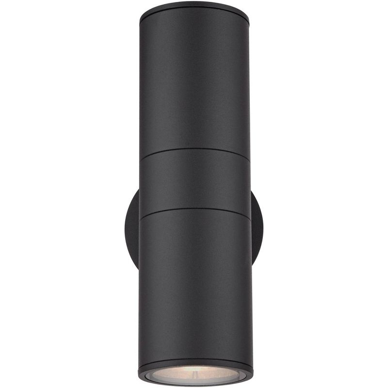 Possini Euro Design Modern Outdoor Wall Light Fixture Black 11 3/4" Cylinder Up Down Exterior House Porch Patio
