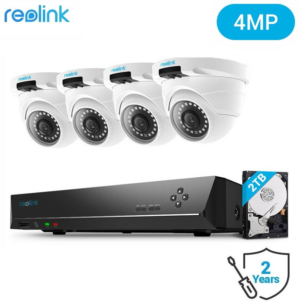 Reolink 8CH 4MP PoE Home Security Camera System, 4x 1440P HD Outdoor PoE Dome IP Cameras D400 and 2TB HDD NVR, 100ft Night Vision Audio, RLK8-420D4-4MP