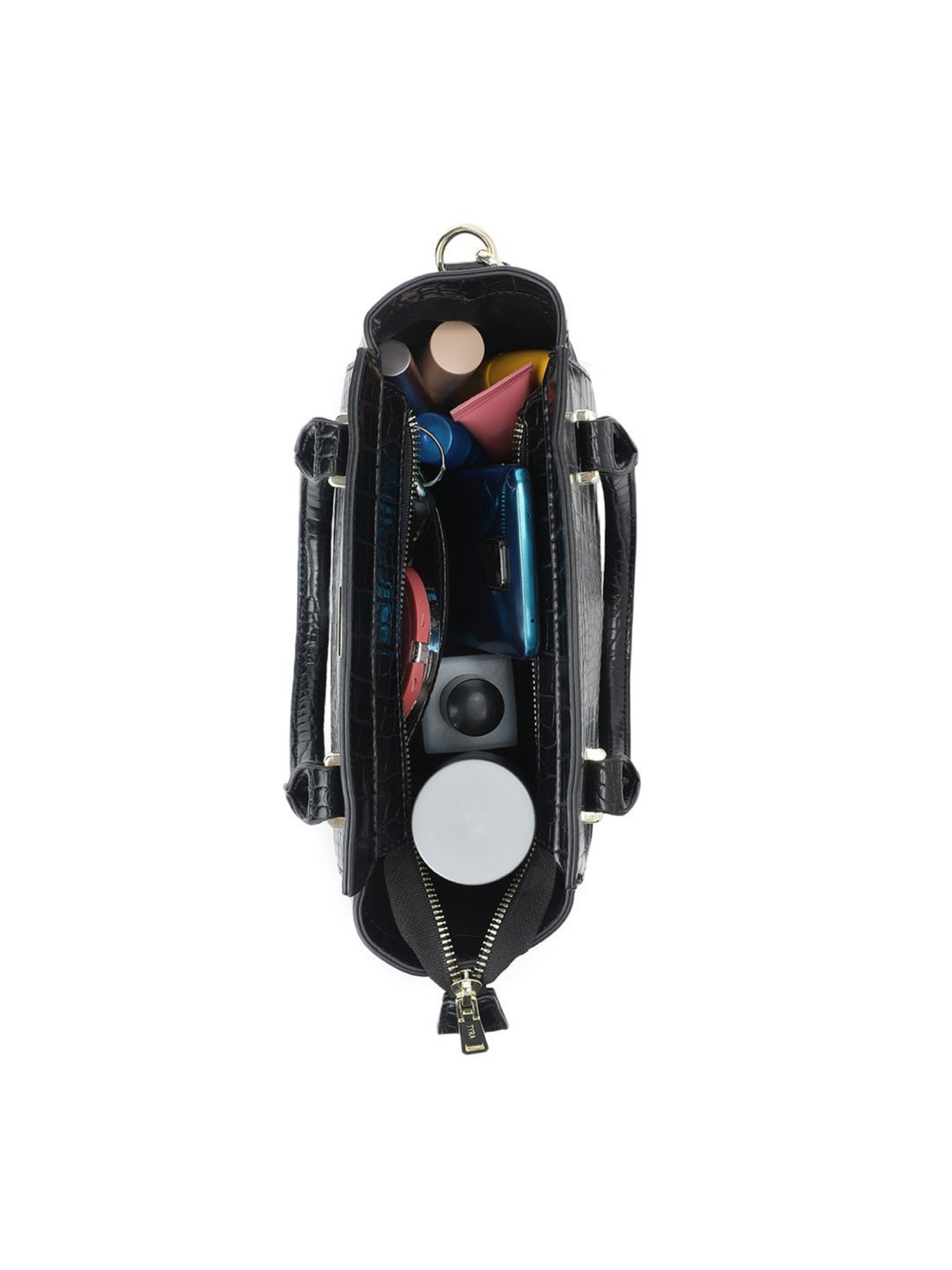 Tyra Alice Black Textured Faux Leather Handbag