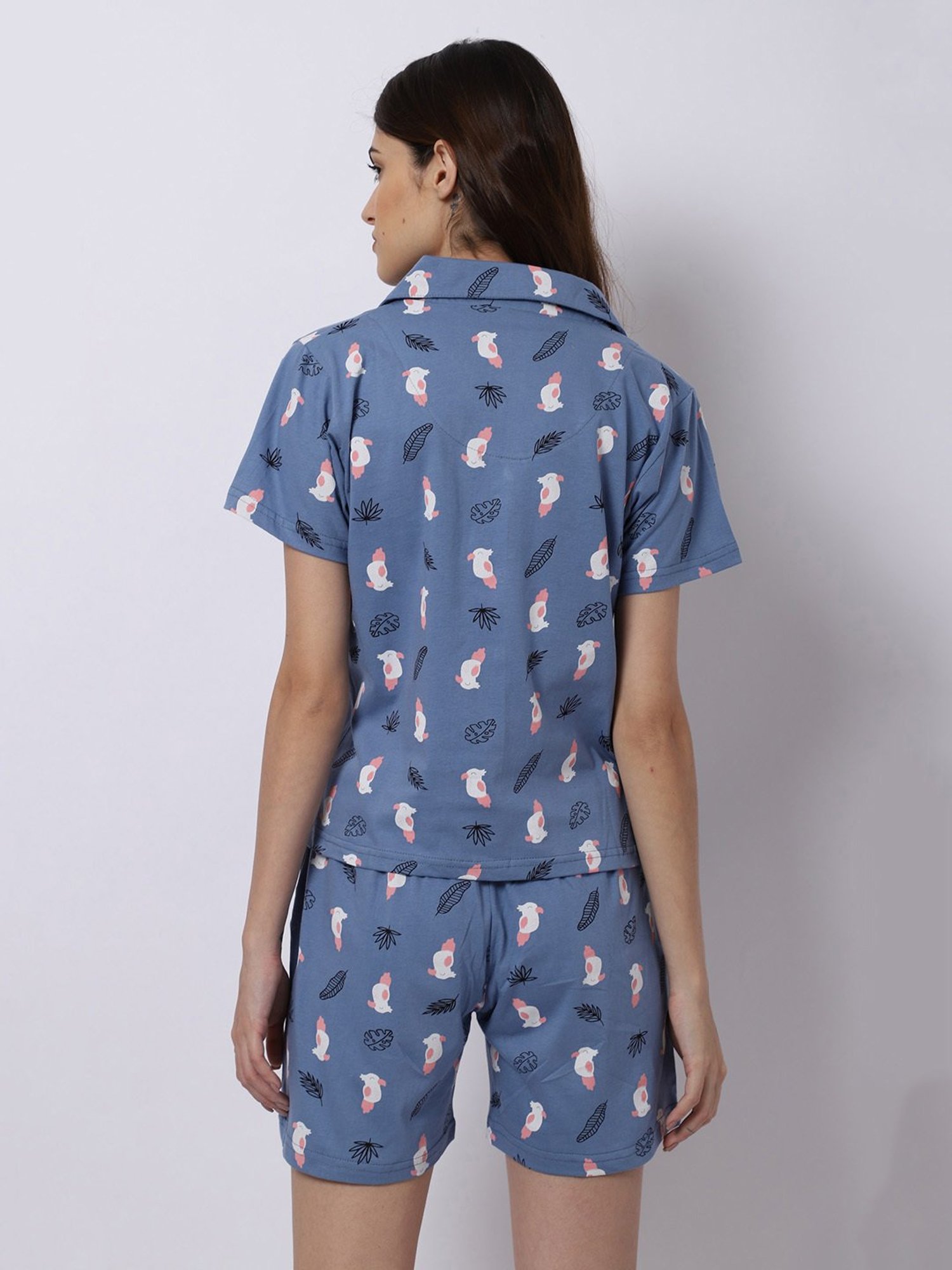 Boston Club Blue Printed Shirt With Shorts