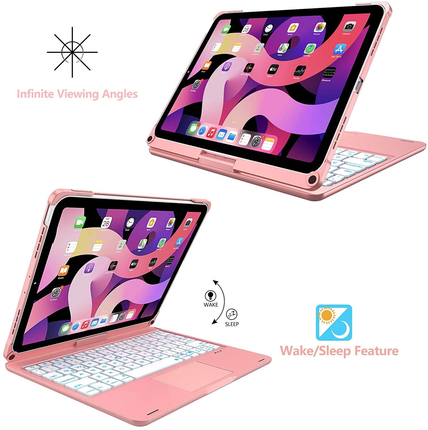 iPad Air 4th Generation Case with Keyboard (10.9 inch 2020) iPad Pro 11 Case 2020 with Keyboard- 7 Color Backlight- 360&deg Rotatable- Touchpad Keyboard Case for iPad Air 4 Gen/iPad Pro 11(Rose Gold)