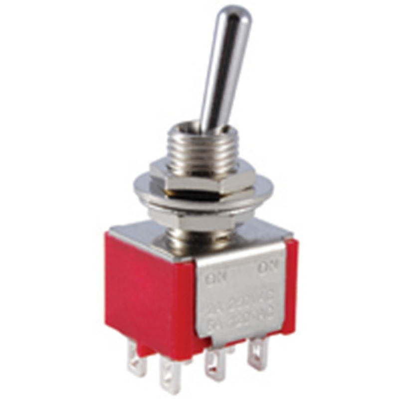 NTE Electronics 54-308E Bat Handle Mini Toggle Switch, DPDT Circuit, ON-OFF-ON